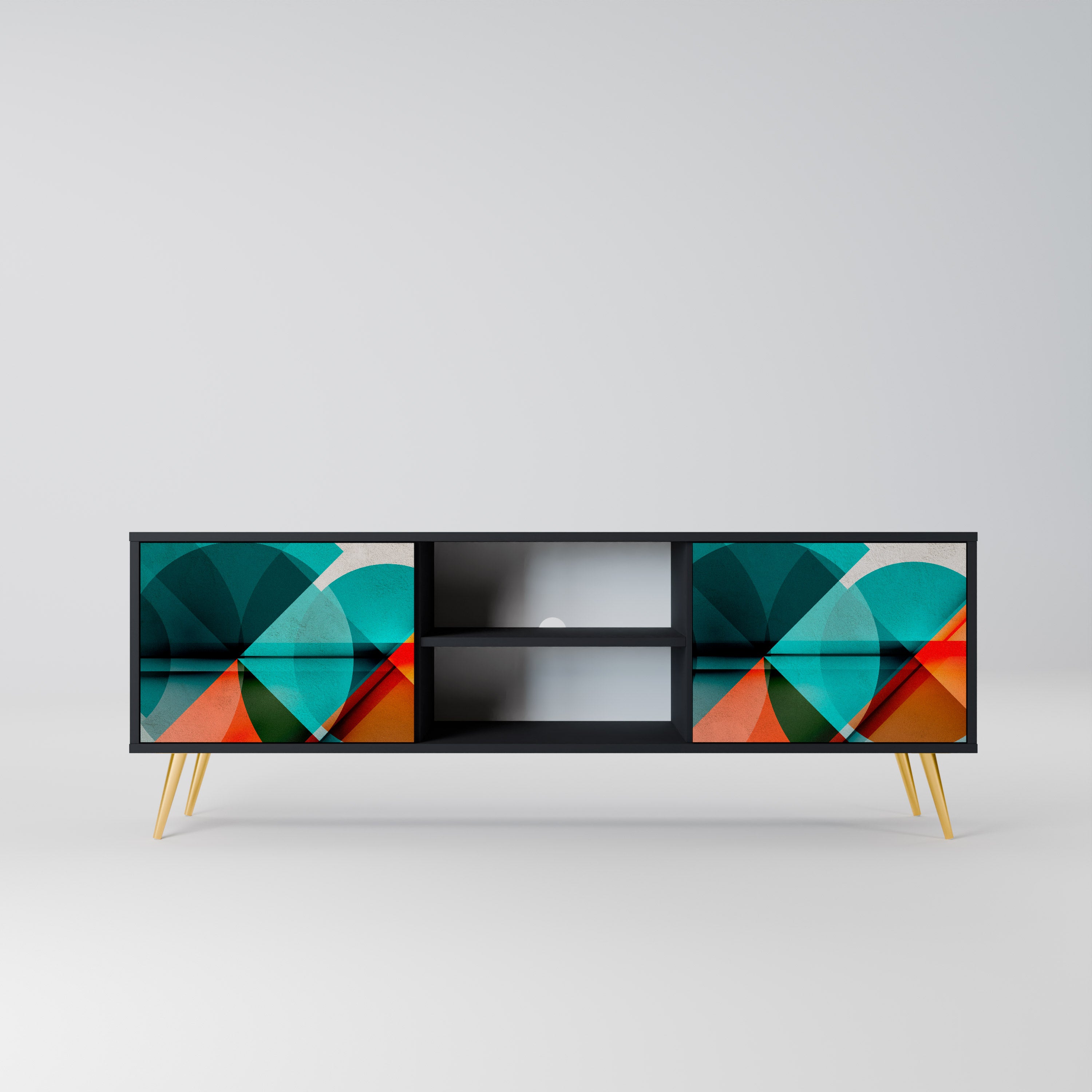 Mueble de TV CIRCULAR RHAPSODY de 2 puertas con acabado negro