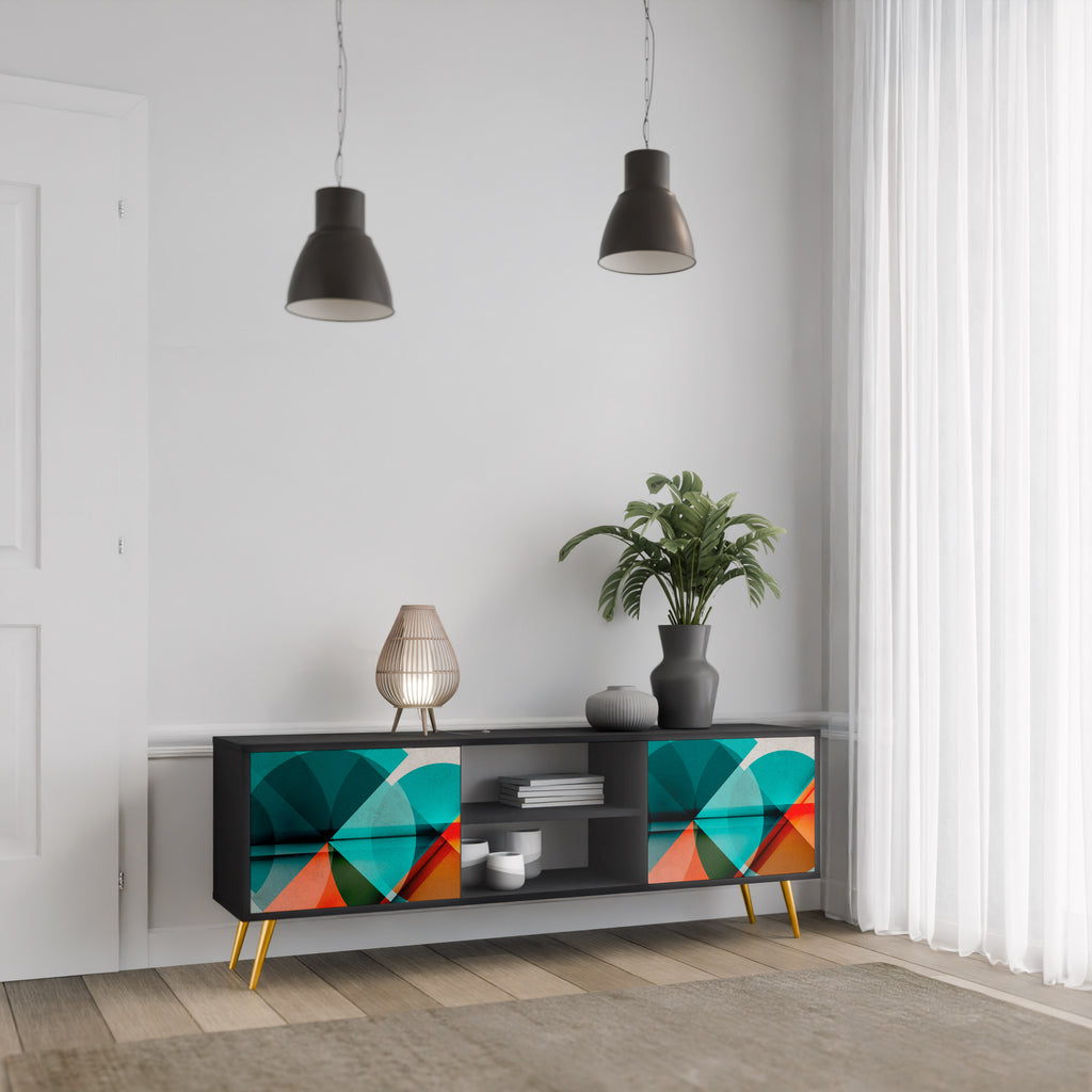 Mueble de TV CIRCULAR RHAPSODY de 2 puertas con acabado negro