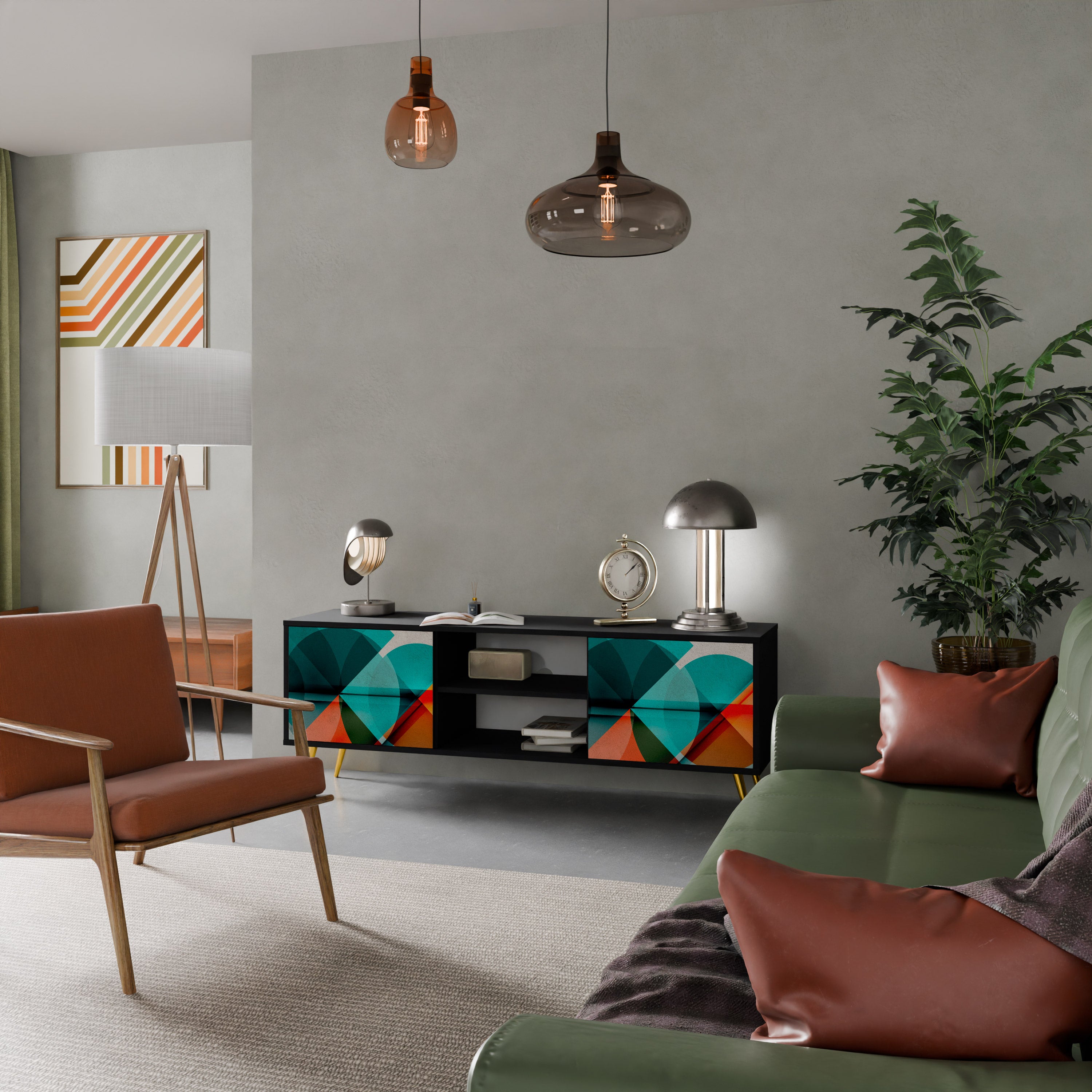 Mueble de TV CIRCULAR RHAPSODY de 2 puertas con acabado negro