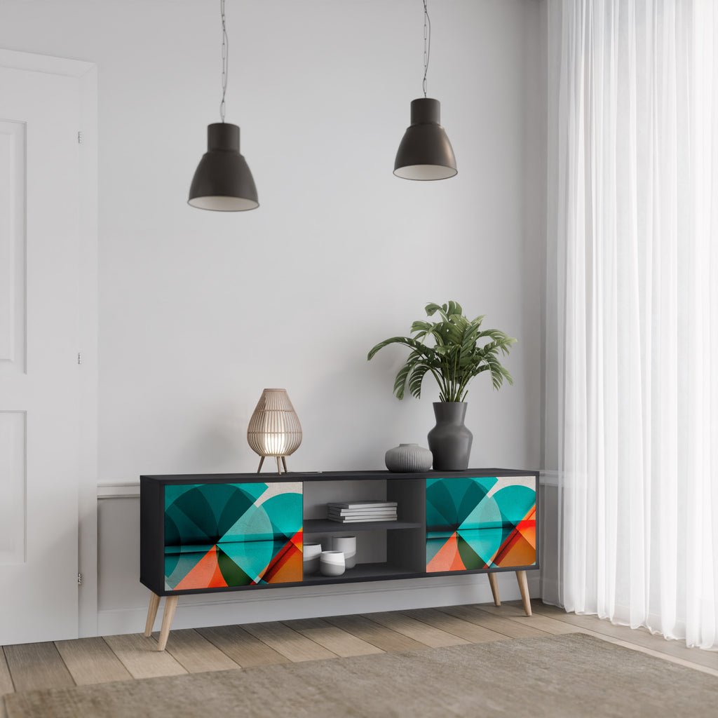 Mueble de TV CIRCULAR RHAPSODY de 2 puertas con acabado negro