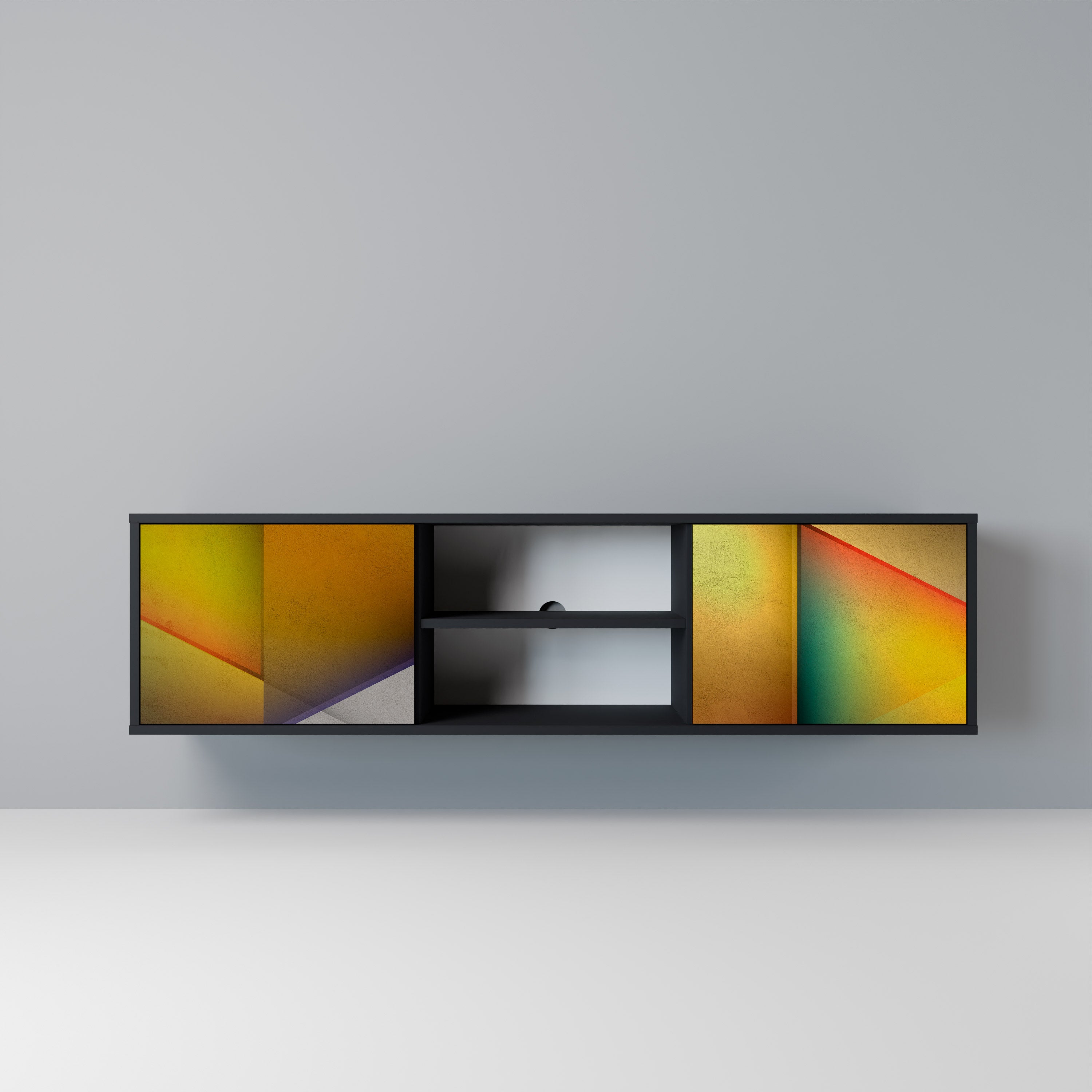 Mueble de TV de 2 puertas con acabado negro y nitidez penetrante