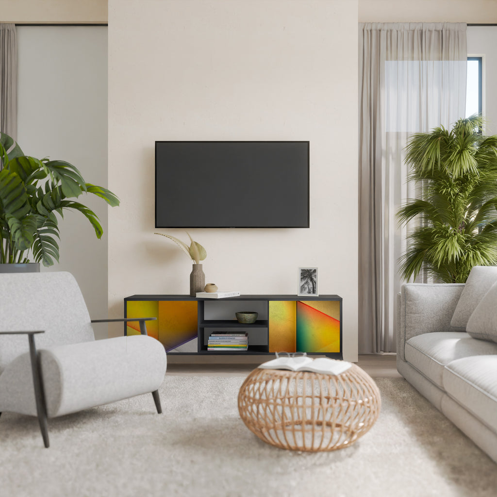 Mueble de TV de 2 puertas con acabado negro y nitidez penetrante