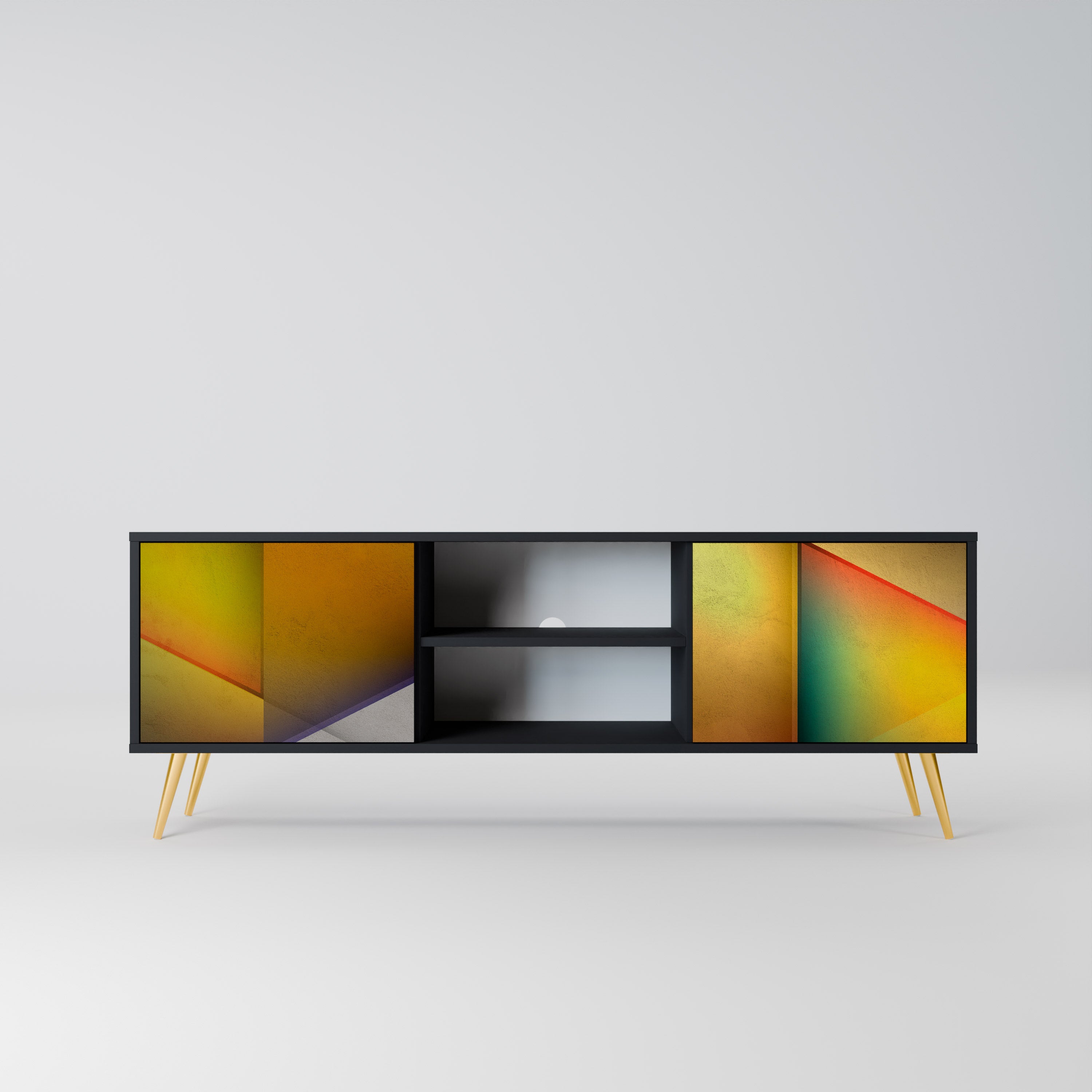 Mueble de TV de 2 puertas con acabado negro y nitidez penetrante