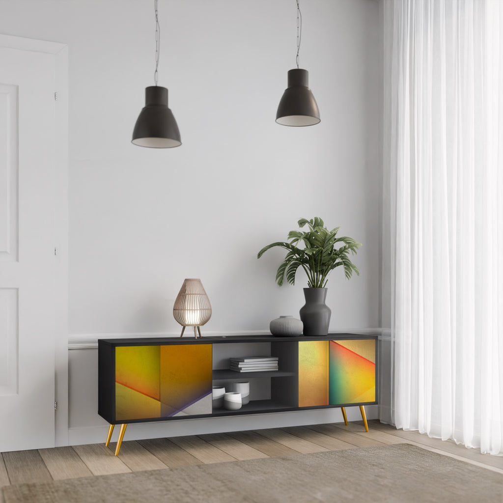 Mueble de TV de 2 puertas con acabado negro y nitidez penetrante