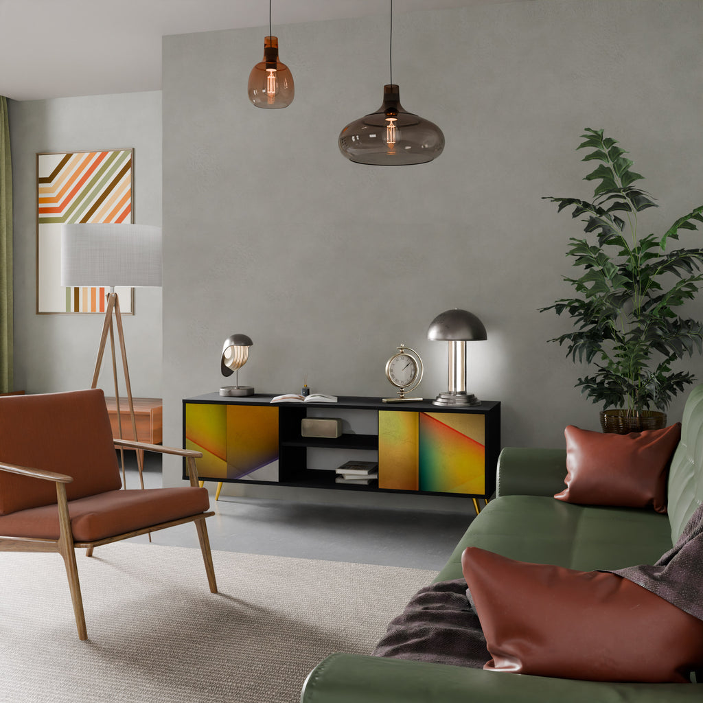 Mueble de TV de 2 puertas con acabado negro y nitidez penetrante