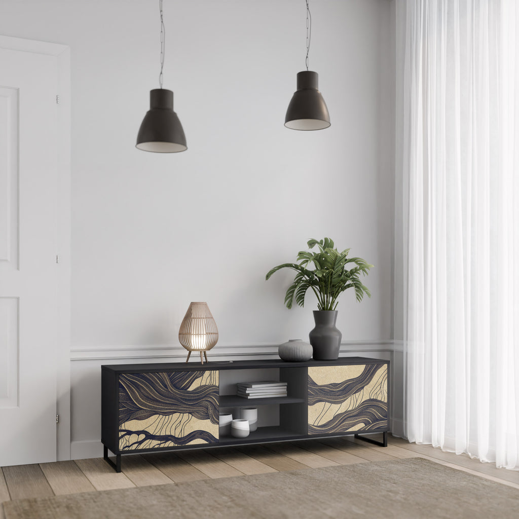 Mueble de TV de 2 puertas UNFIED FRAGMENTS con acabado negro