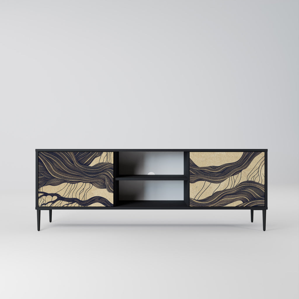 Mueble de TV de 2 puertas UNFIED FRAGMENTS con acabado negro