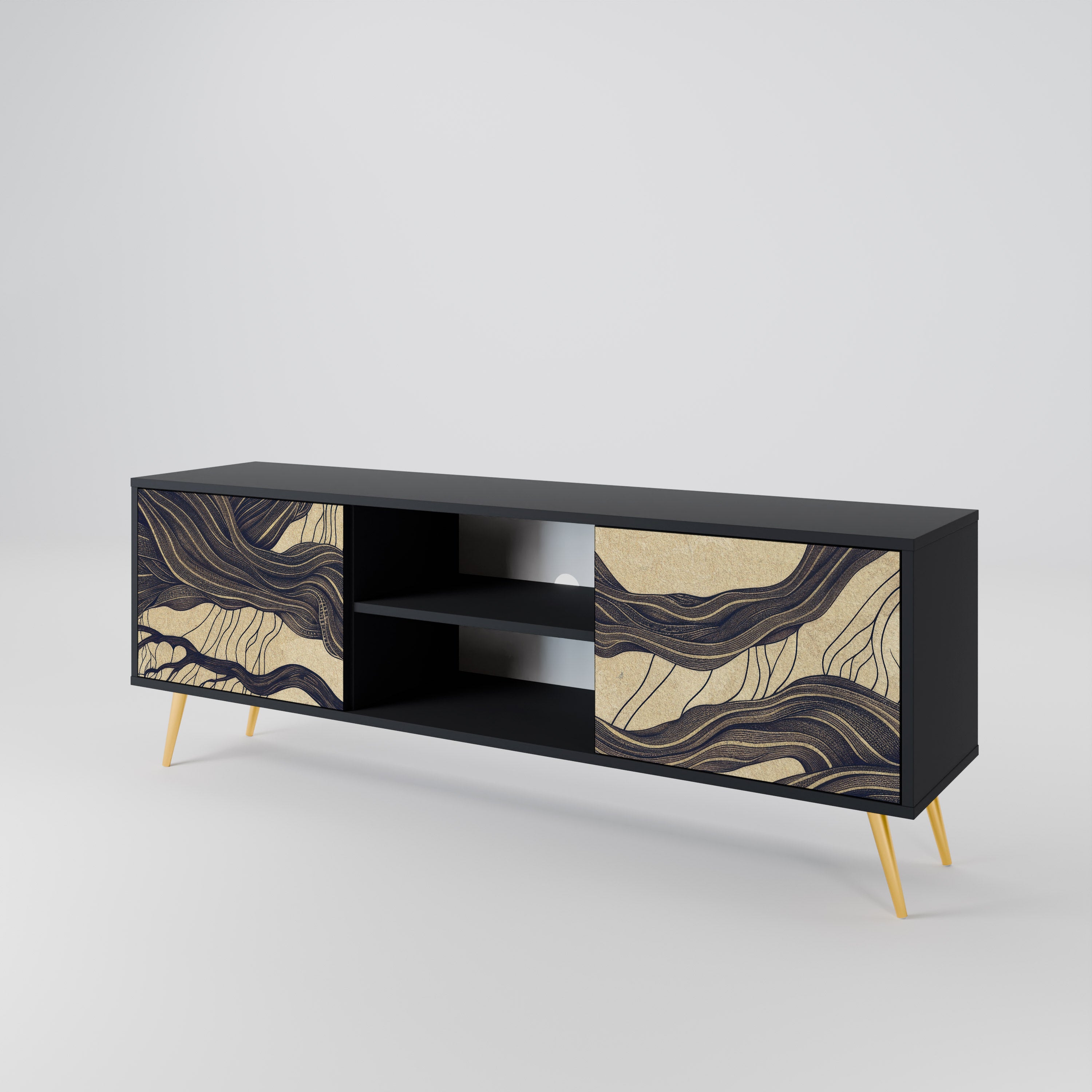 Mueble de TV de 2 puertas UNFIED FRAGMENTS con acabado negro