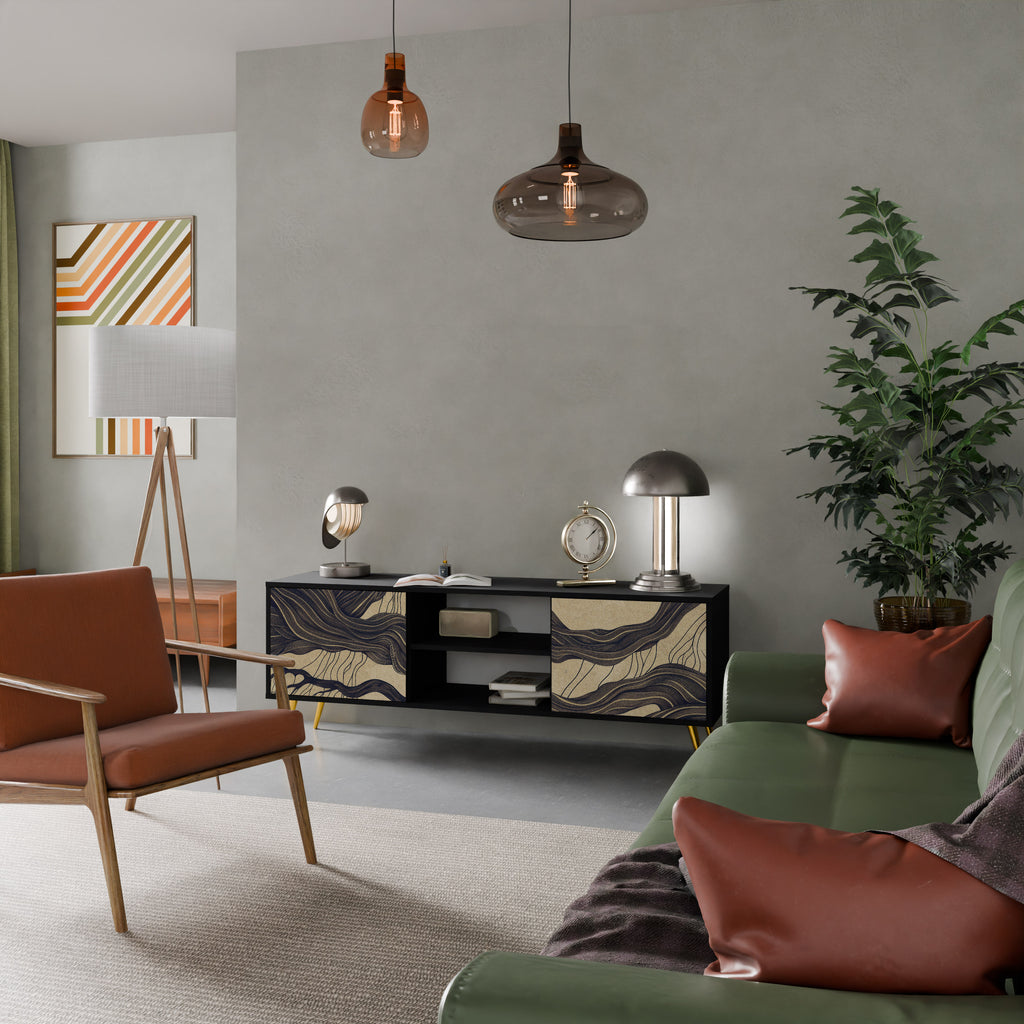 Mueble de TV de 2 puertas UNFIED FRAGMENTS con acabado negro