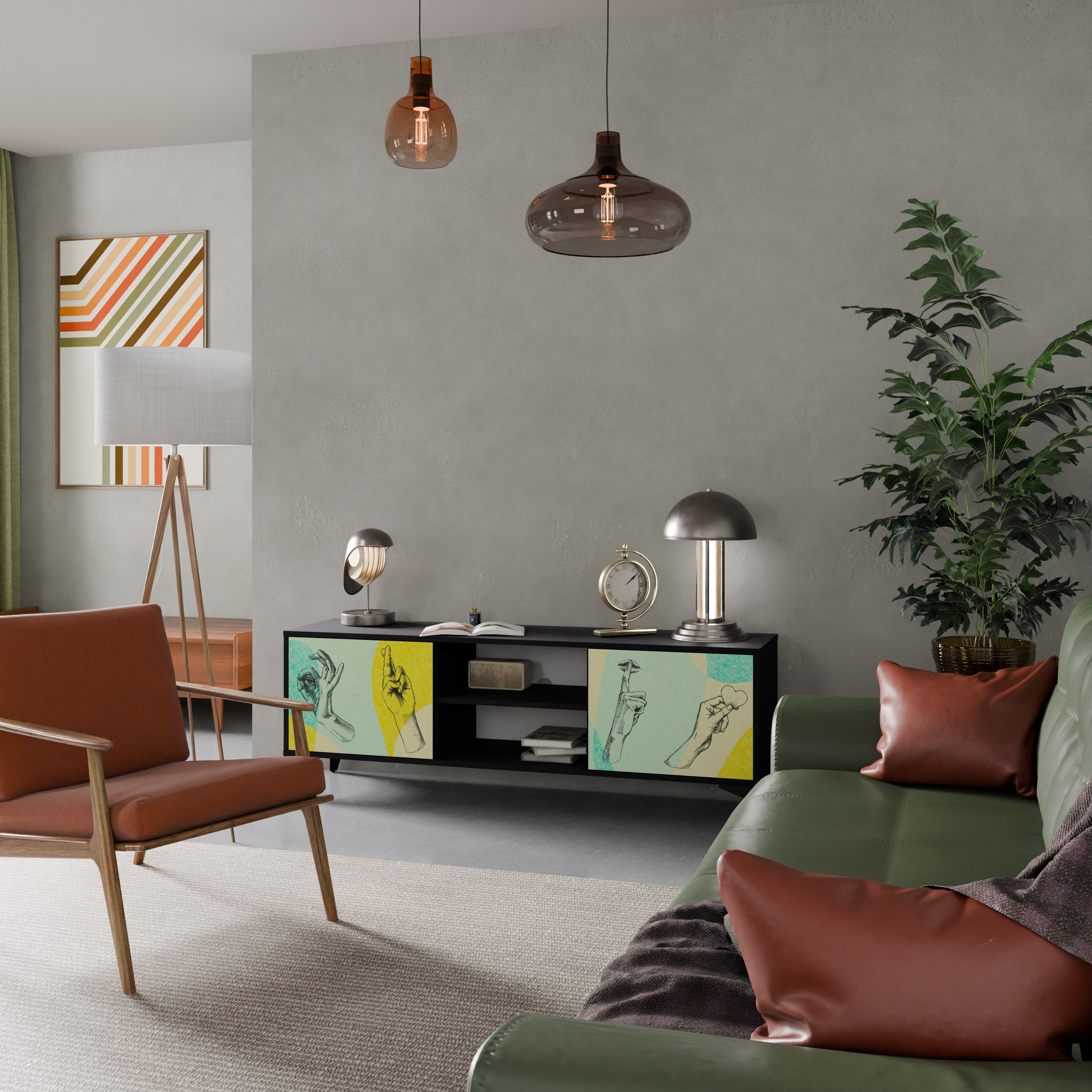 Mueble de TV BODY LANGUAGE de 2 puertas con acabado negro