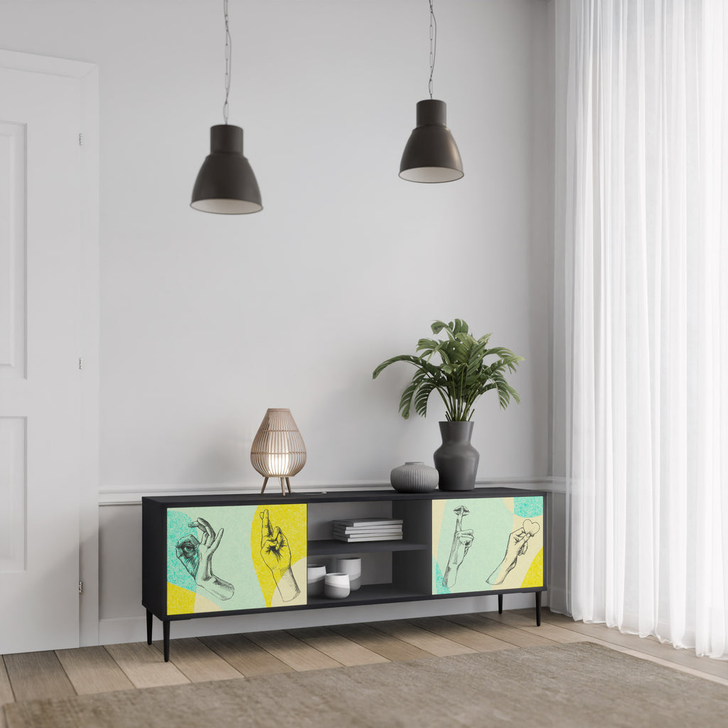 Mueble de TV BODY LANGUAGE de 2 puertas con acabado negro