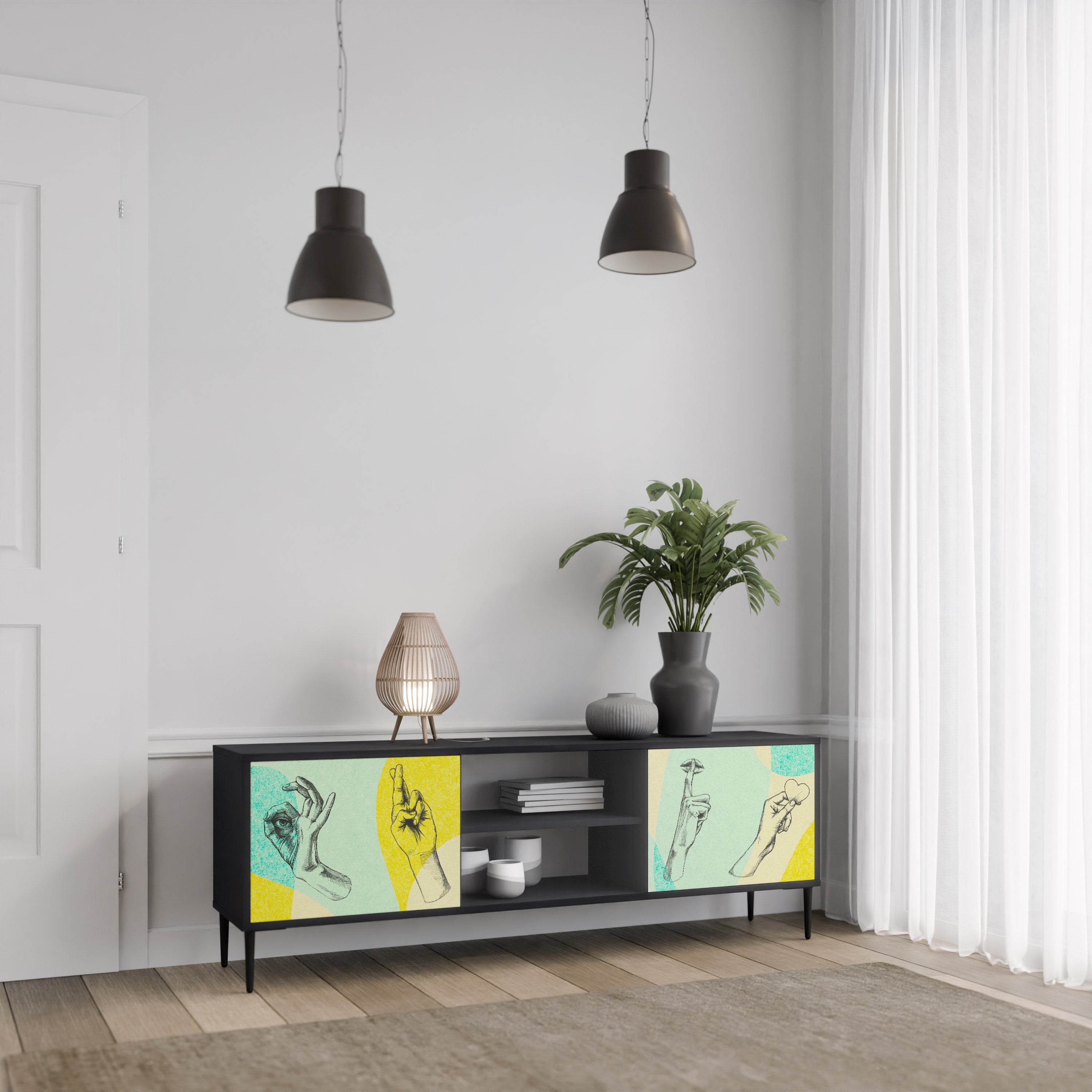 Mueble de TV BODY LANGUAGE de 2 puertas con acabado negro