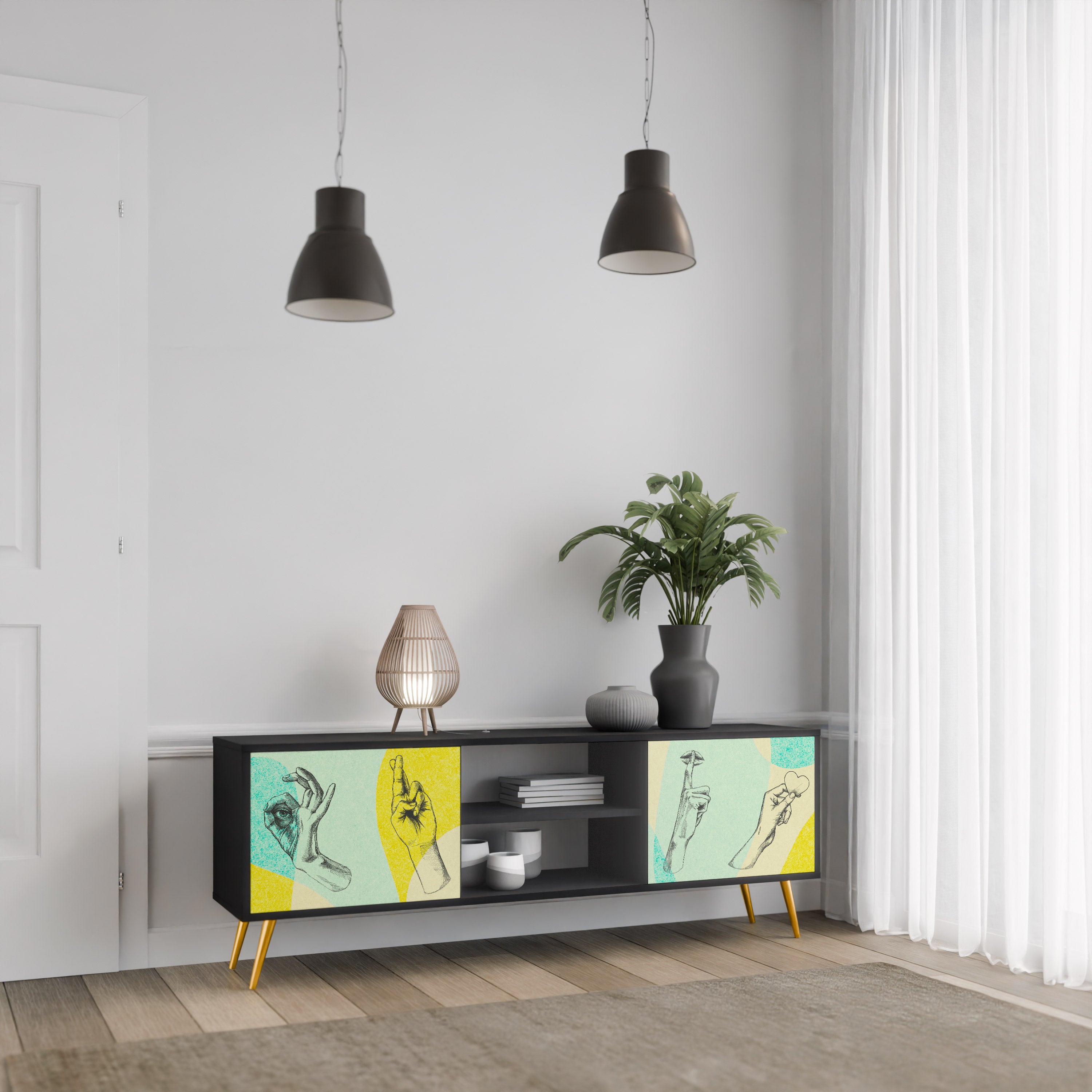 Mueble de TV BODY LANGUAGE de 2 puertas con acabado negro