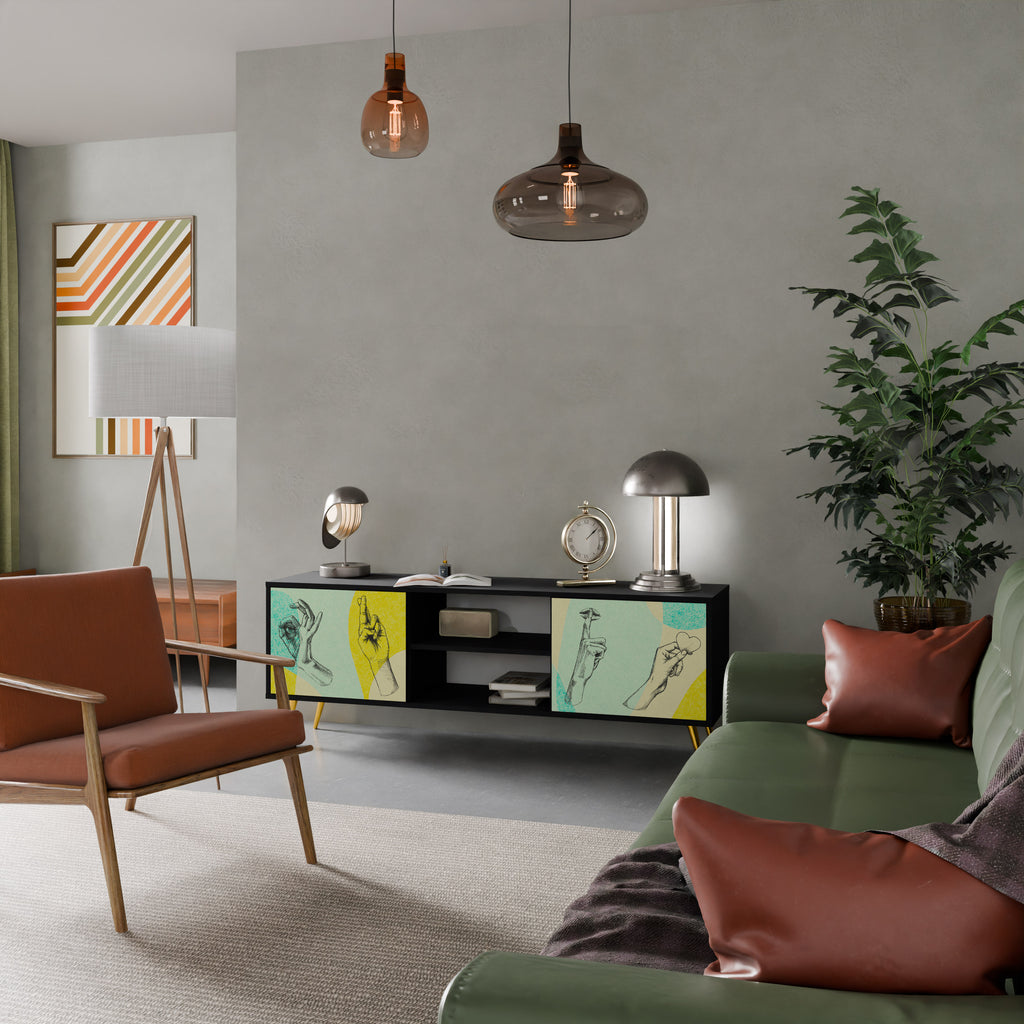 Mueble de TV BODY LANGUAGE de 2 puertas con acabado negro