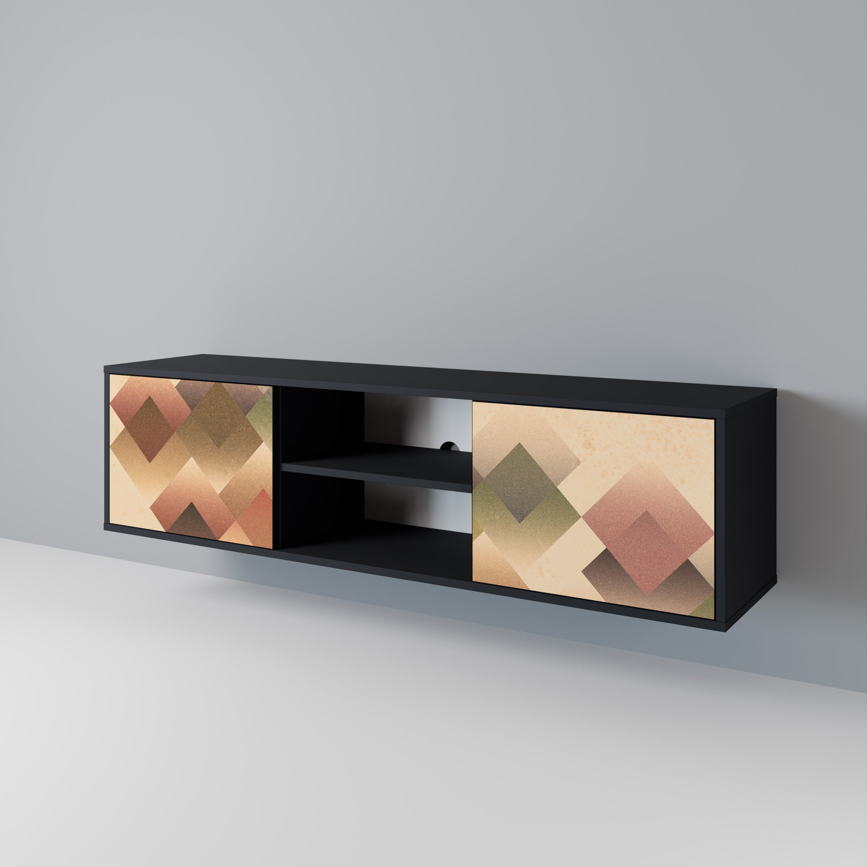 Mueble de TV GEOMETRIC FUSION de 2 puertas con acabado negro