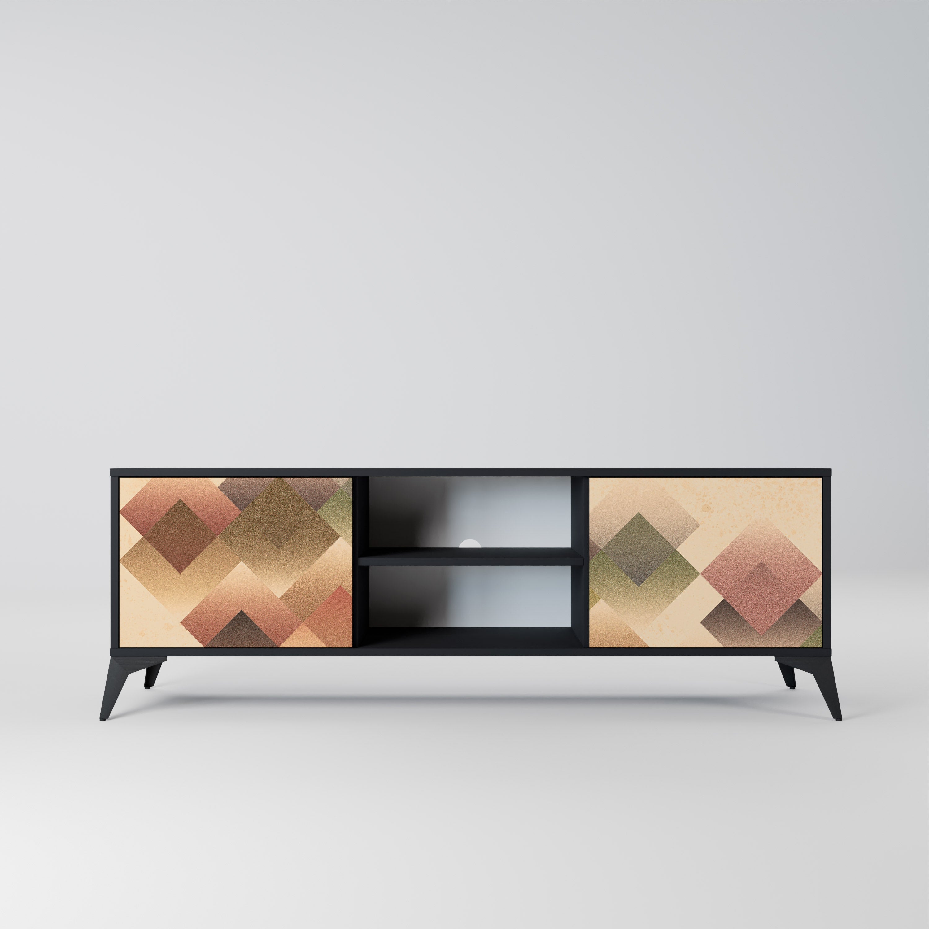 Mueble de TV GEOMETRIC FUSION de 2 puertas con acabado negro