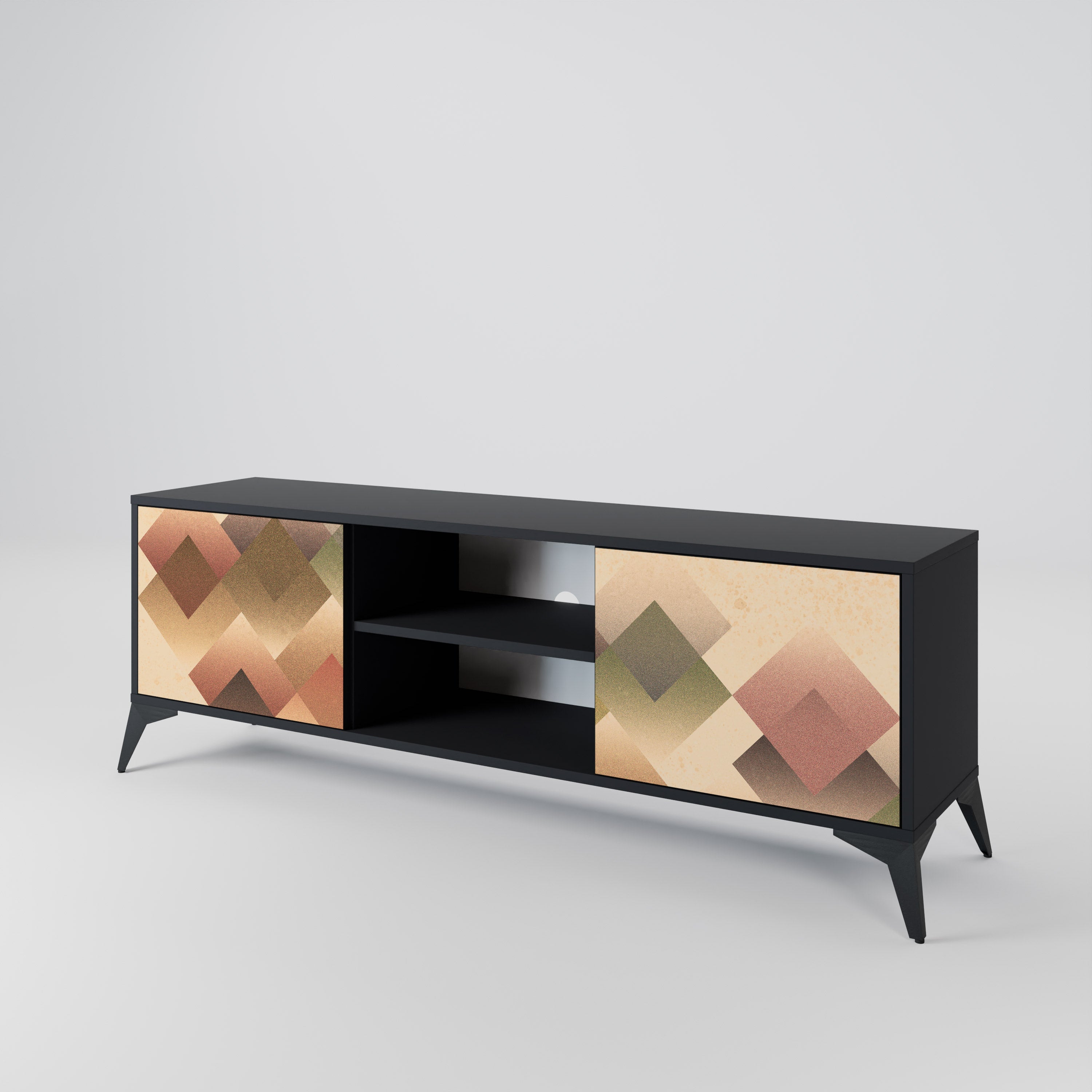Mueble de TV GEOMETRIC FUSION de 2 puertas con acabado negro