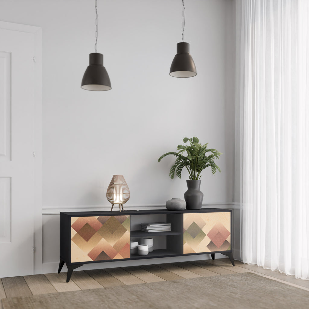 Mueble de TV GEOMETRIC FUSION de 2 puertas con acabado negro