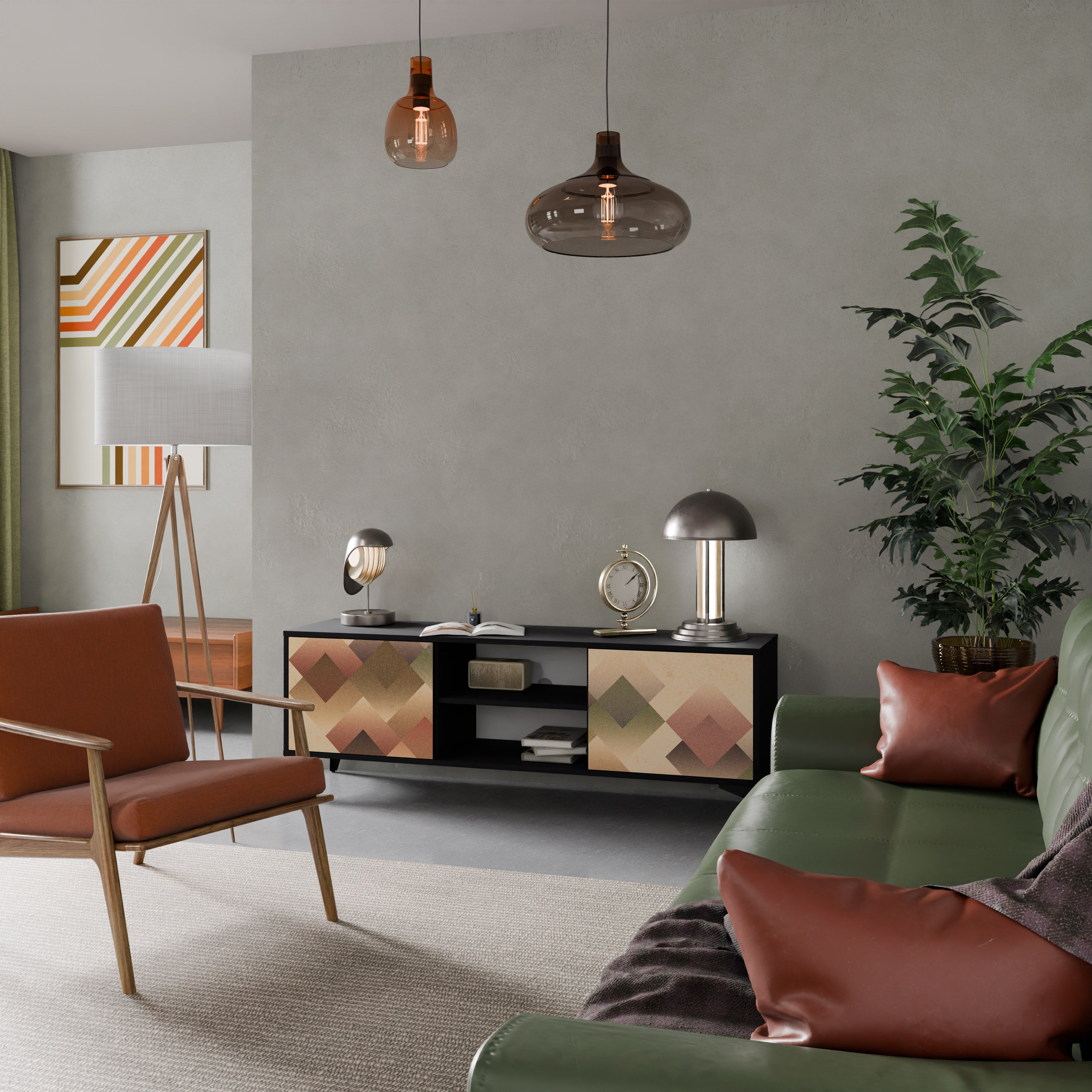 Mueble de TV GEOMETRIC FUSION de 2 puertas con acabado negro