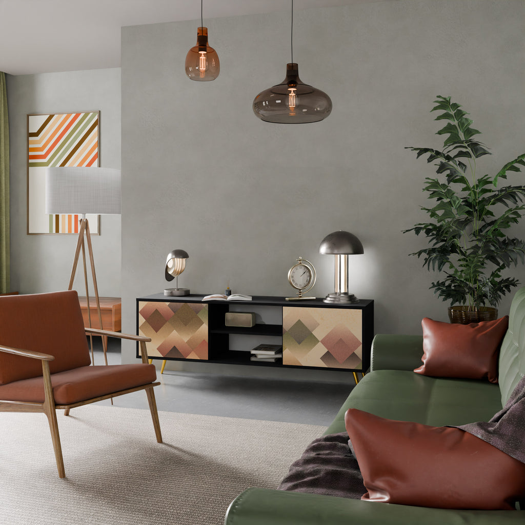 Mueble de TV GEOMETRIC FUSION de 2 puertas con acabado negro