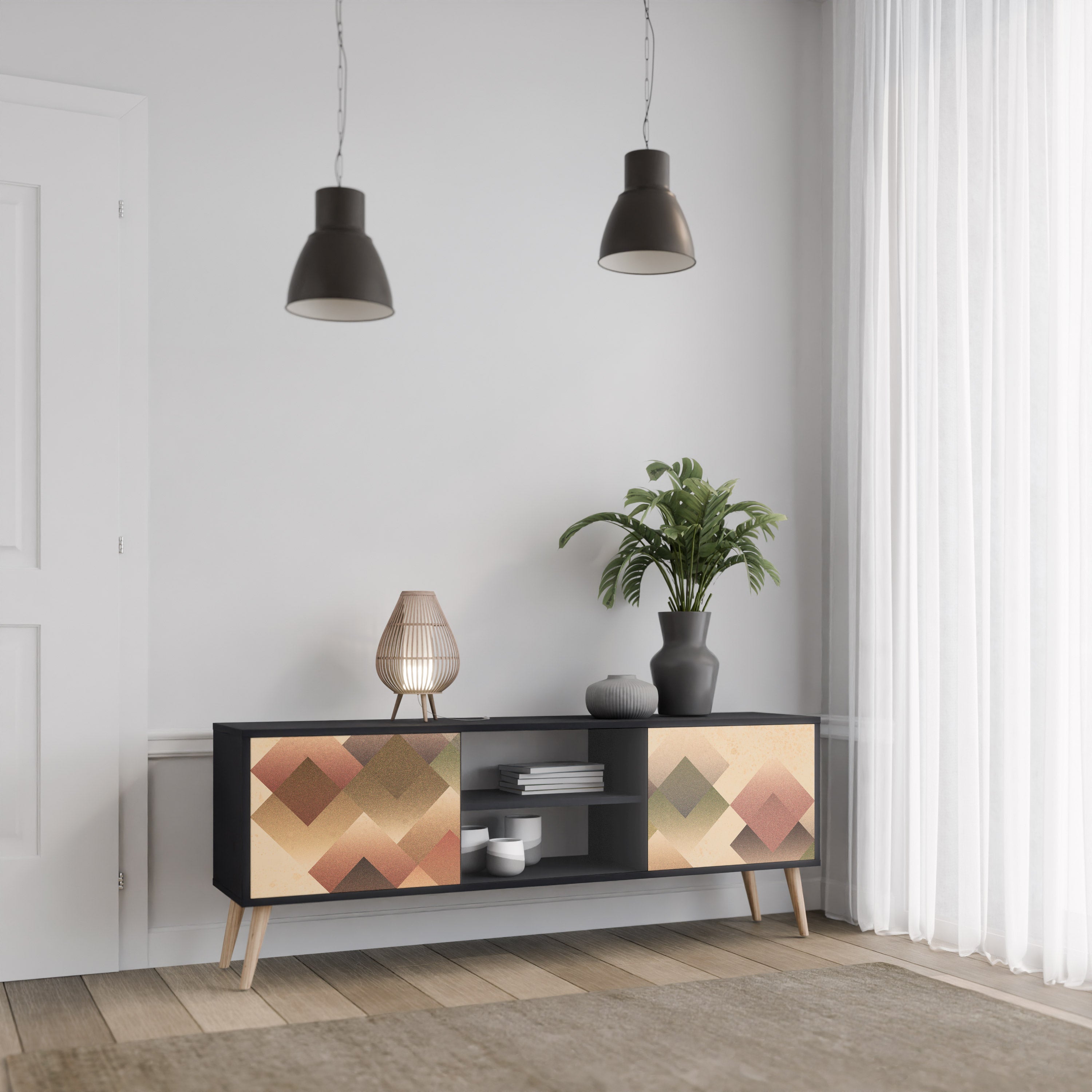 Mueble de TV GEOMETRIC FUSION de 2 puertas con acabado negro