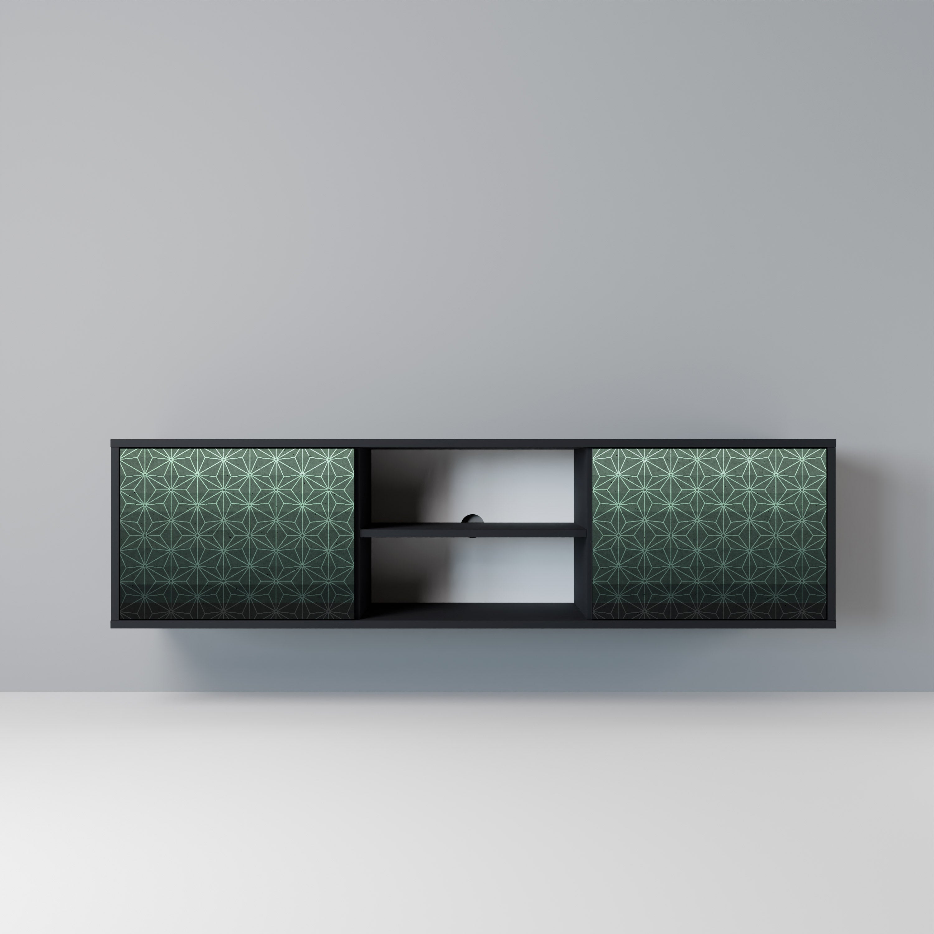 Mueble de TV de 2 puertas ORNAMENTAL GLIMMER con acabado negro