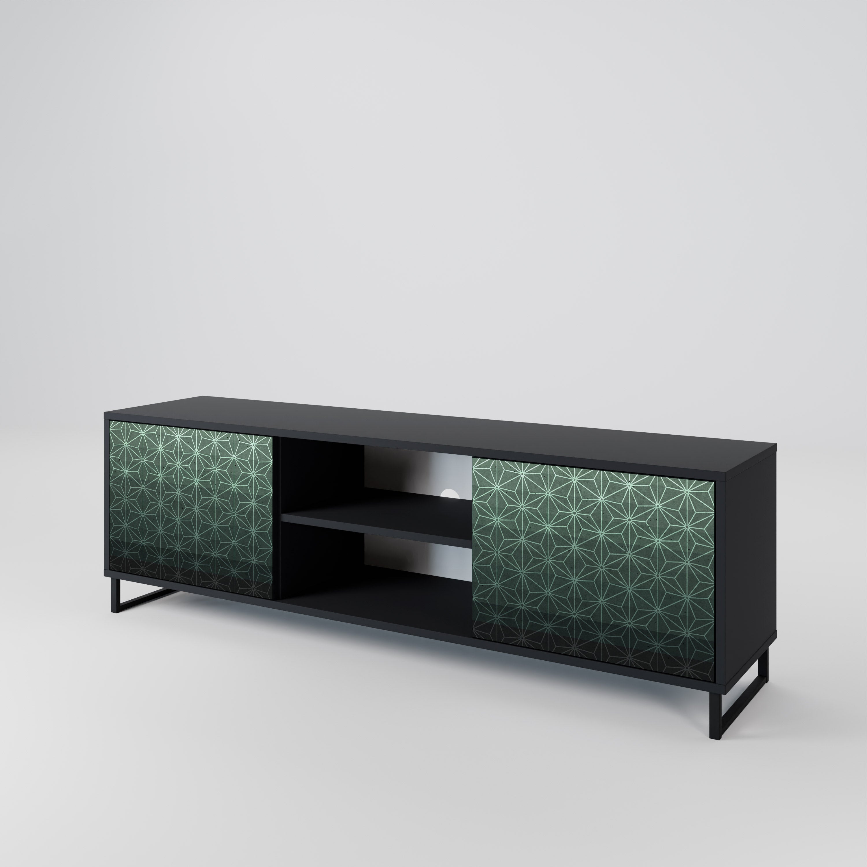 Mueble de TV de 2 puertas ORNAMENTAL GLIMMER con acabado negro