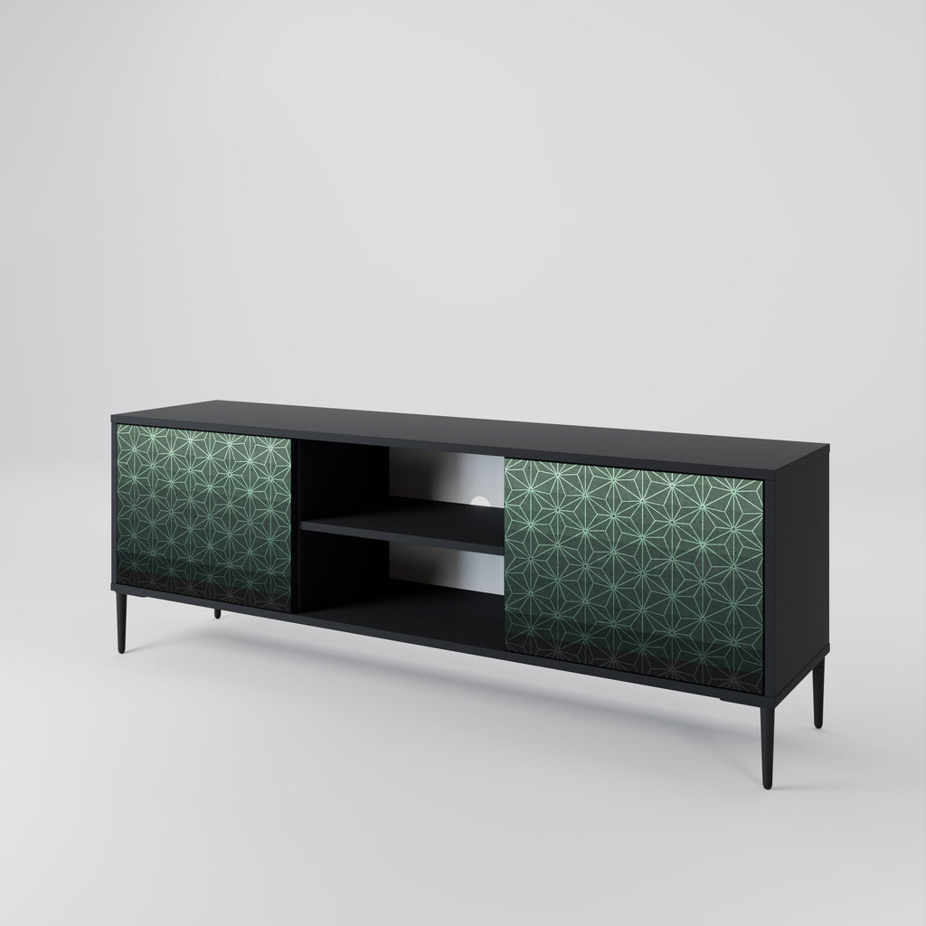 Mueble de TV de 2 puertas ORNAMENTAL GLIMMER con acabado negro