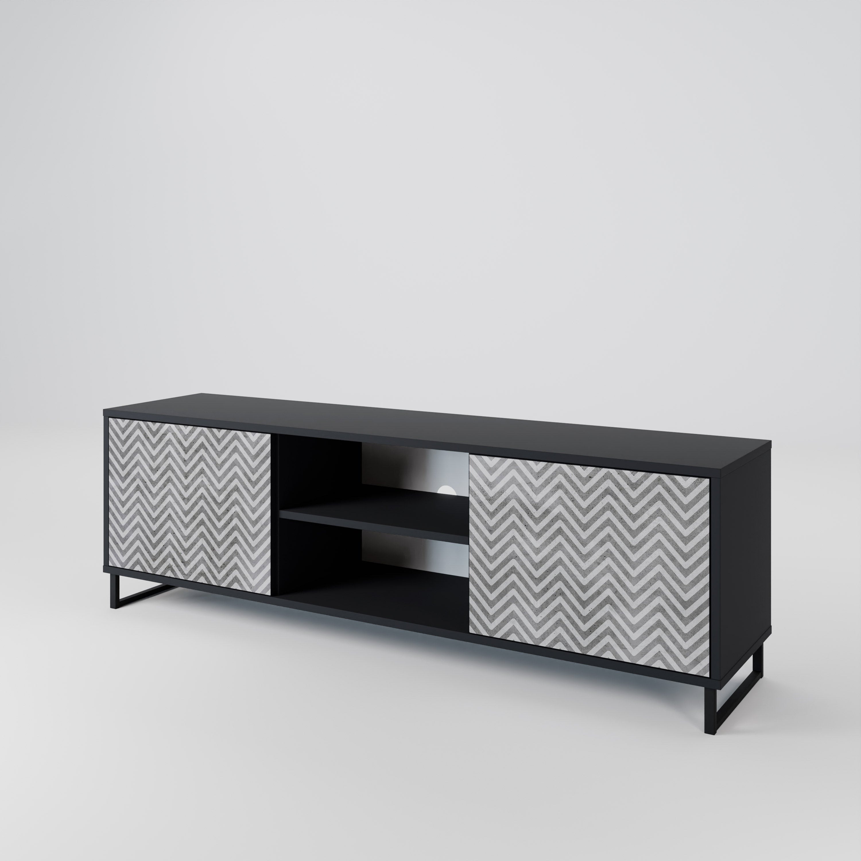 Mueble de TV CONCRETE ZIG ZAG de 2 puertas con acabado negro