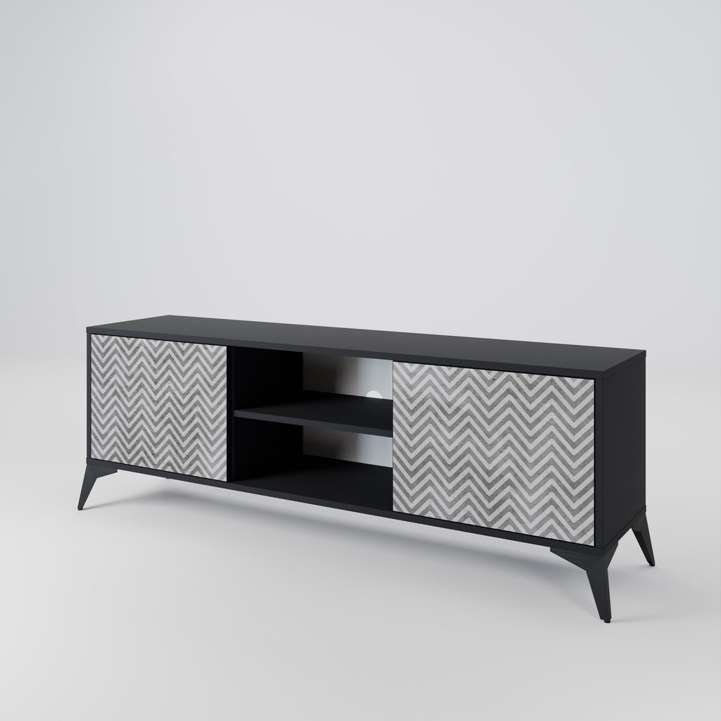 Mueble de TV CONCRETE ZIG ZAG de 2 puertas con acabado negro