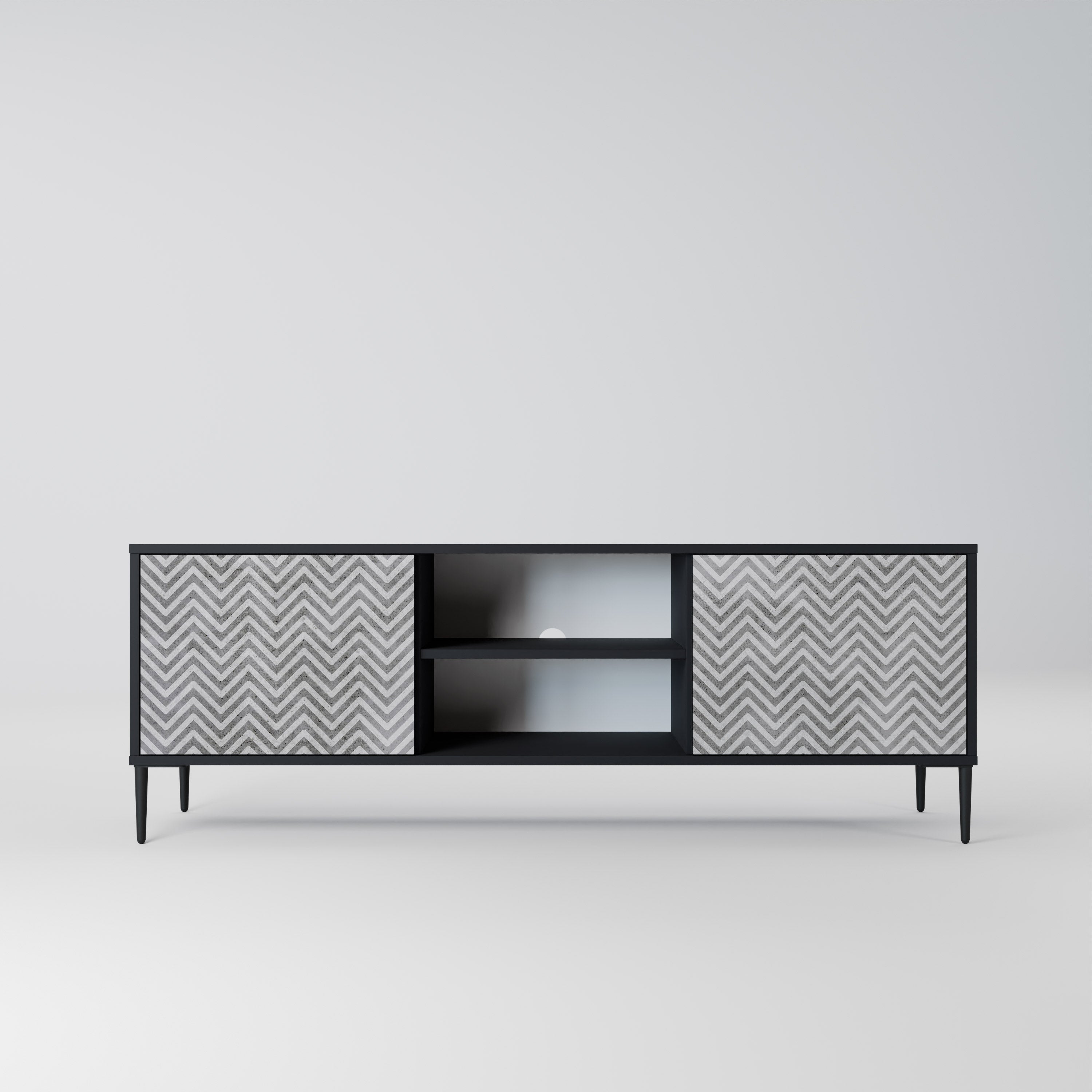 Mueble de TV CONCRETE ZIG ZAG de 2 puertas con acabado negro