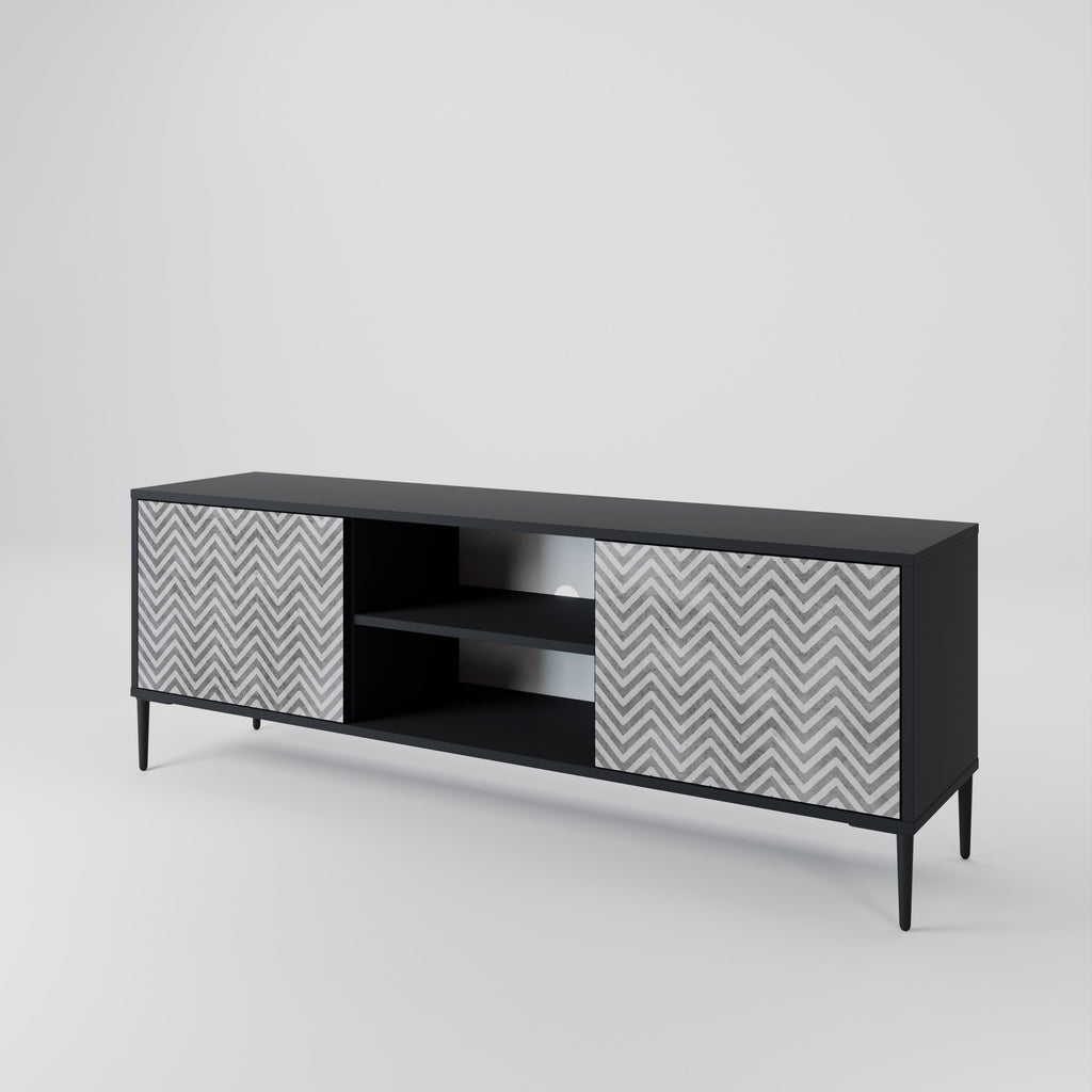 Mueble de TV CONCRETE ZIG ZAG de 2 puertas con acabado negro