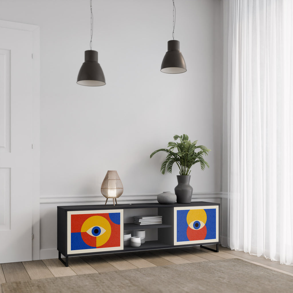 Mueble de TV de 2 puertas GEOMETRIC EYES en acabado negro