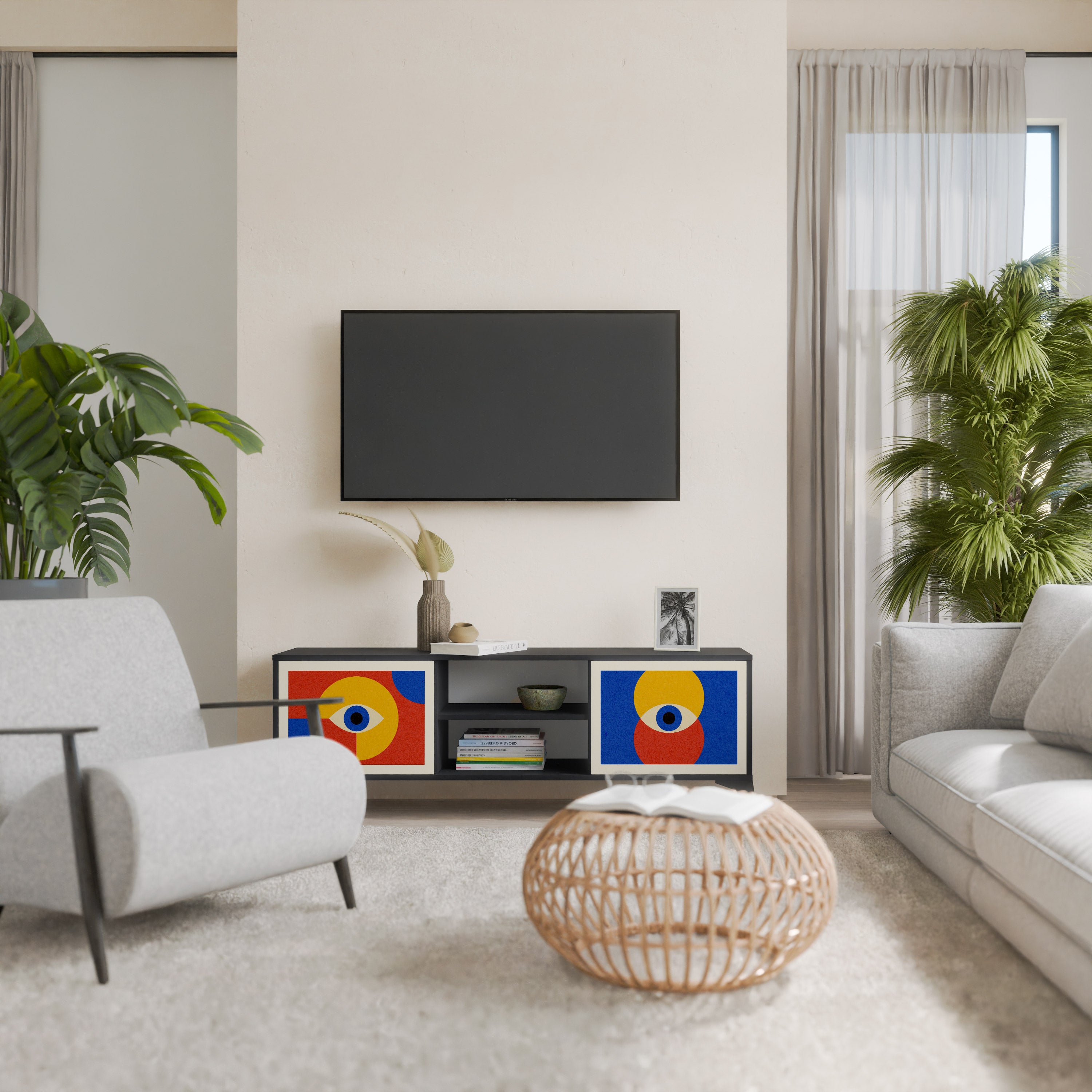 Mueble de TV de 2 puertas GEOMETRIC EYES en acabado negro