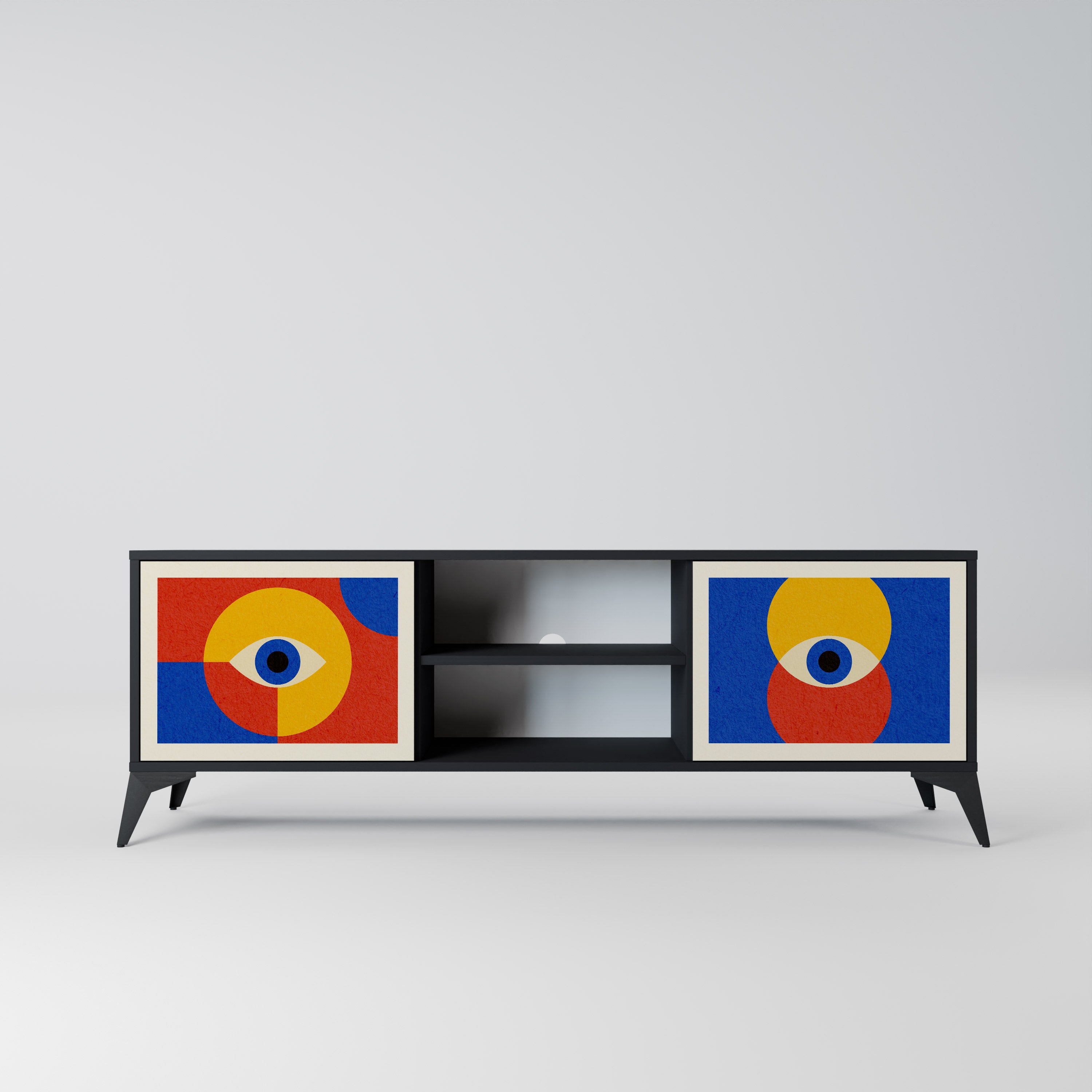Mueble de TV de 2 puertas GEOMETRIC EYES en acabado negro