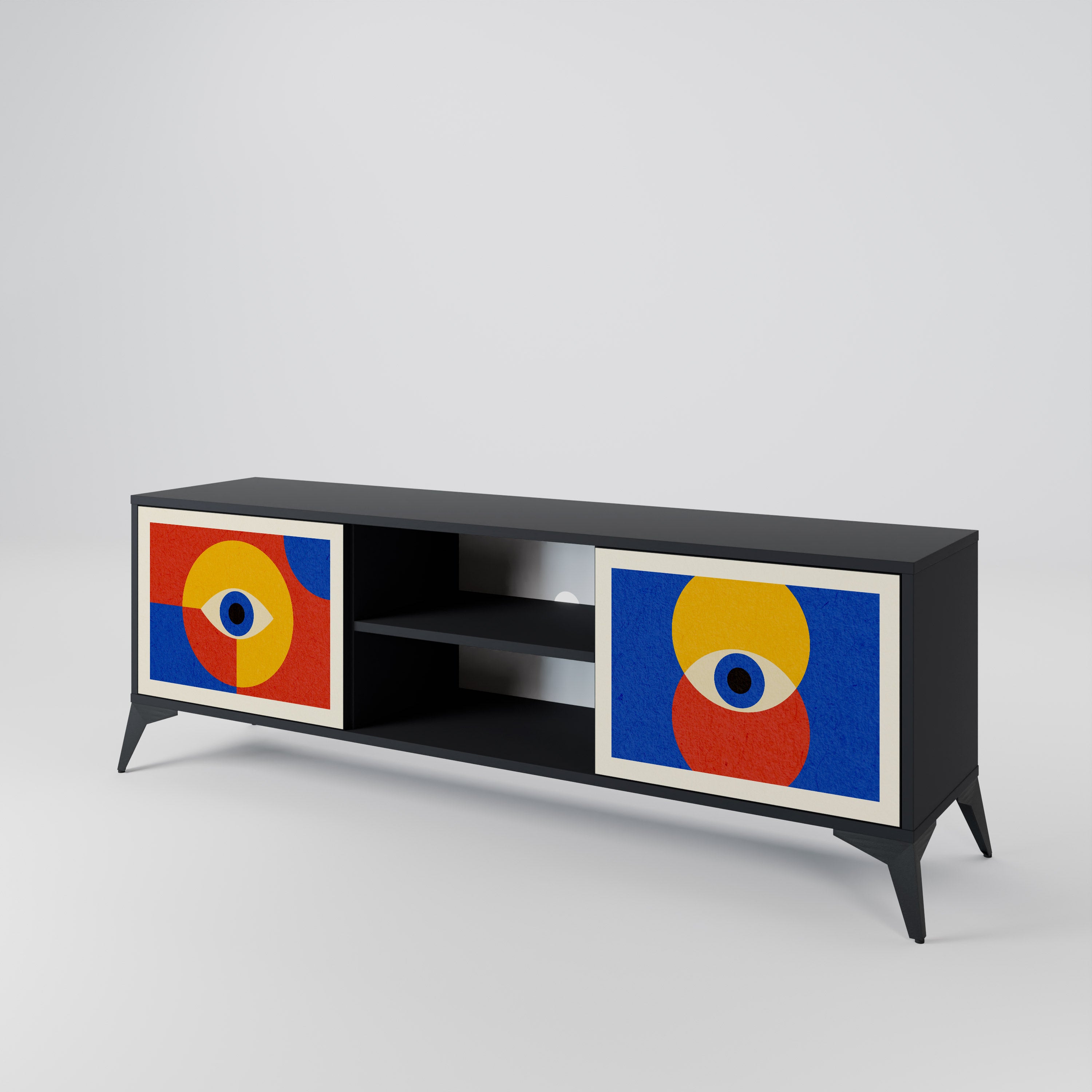Mueble de TV de 2 puertas GEOMETRIC EYES en acabado negro