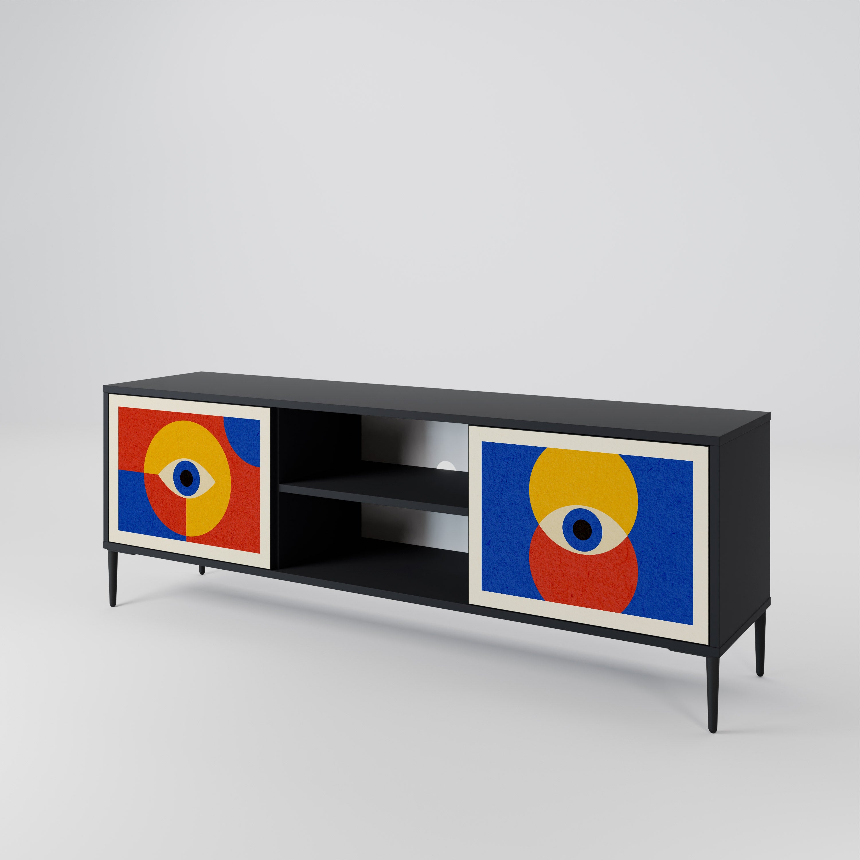Mueble de TV de 2 puertas GEOMETRIC EYES en acabado negro