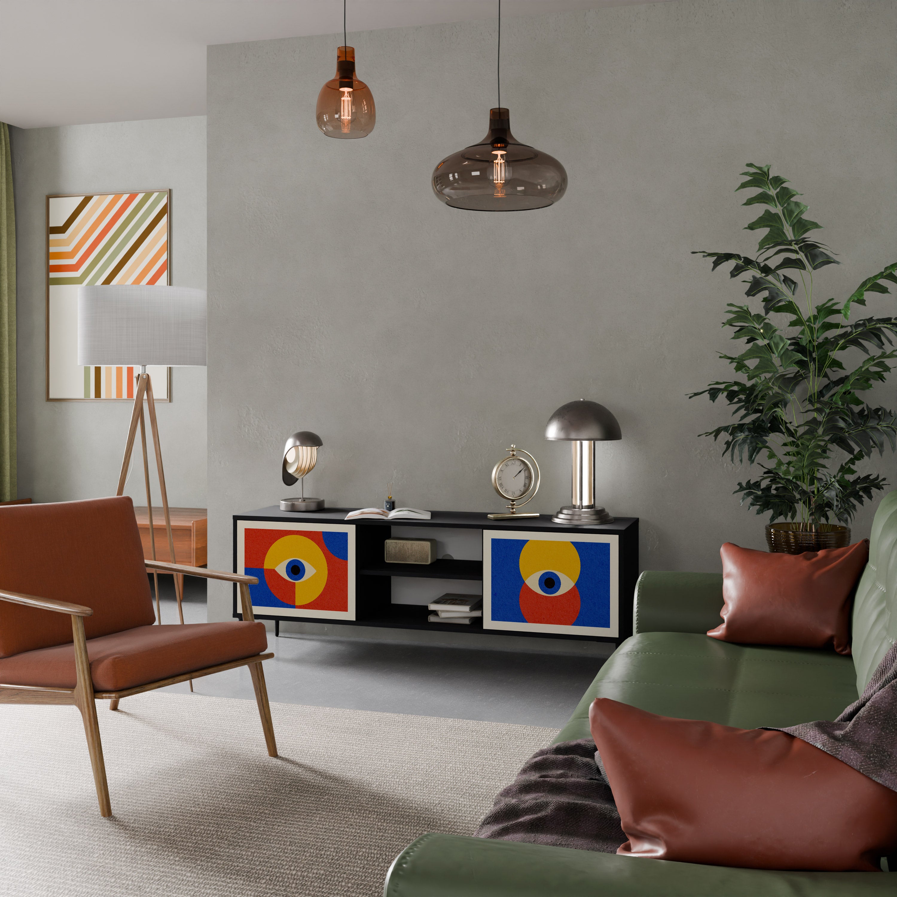 Mueble de TV de 2 puertas GEOMETRIC EYES en acabado negro