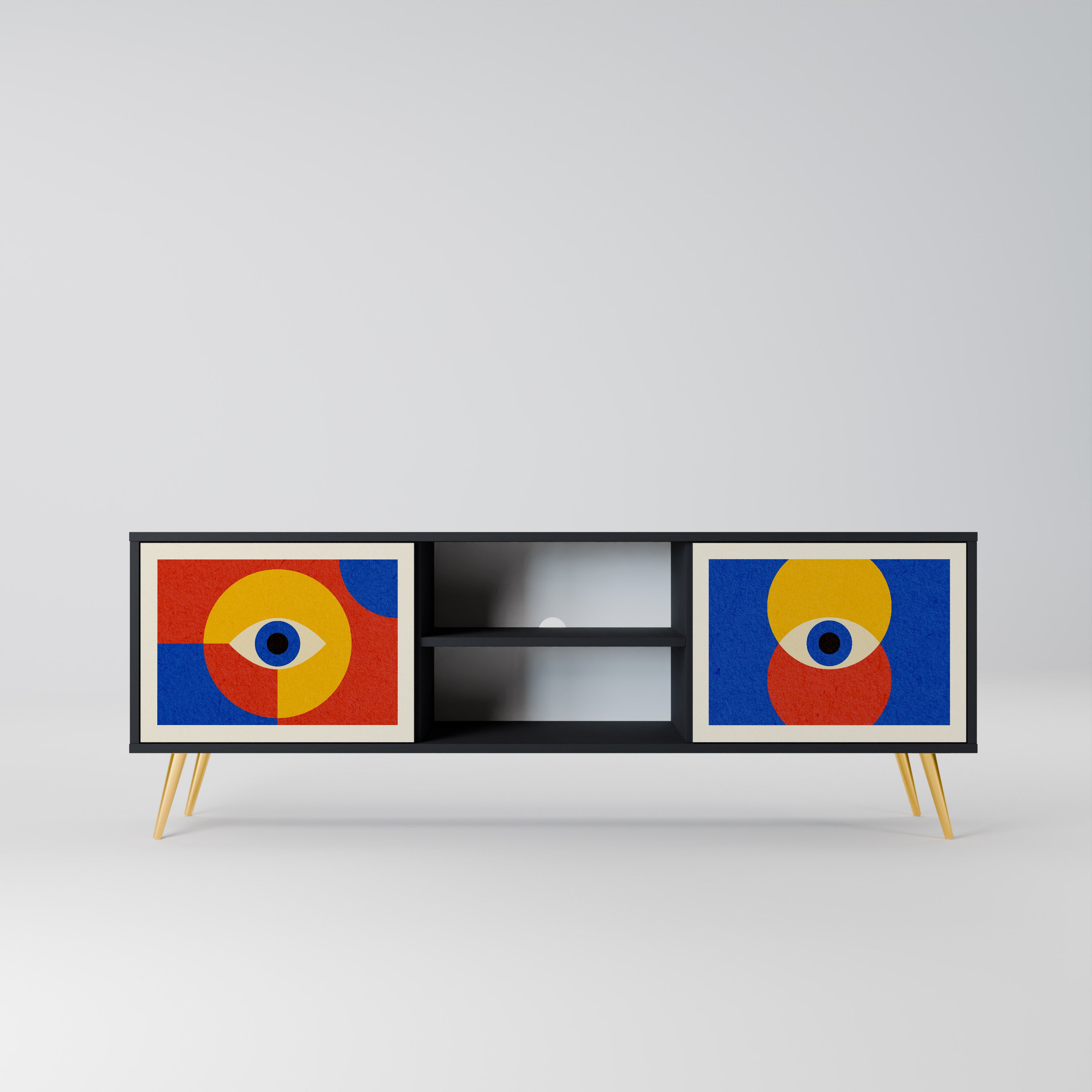 Mueble de TV de 2 puertas GEOMETRIC EYES en acabado negro
