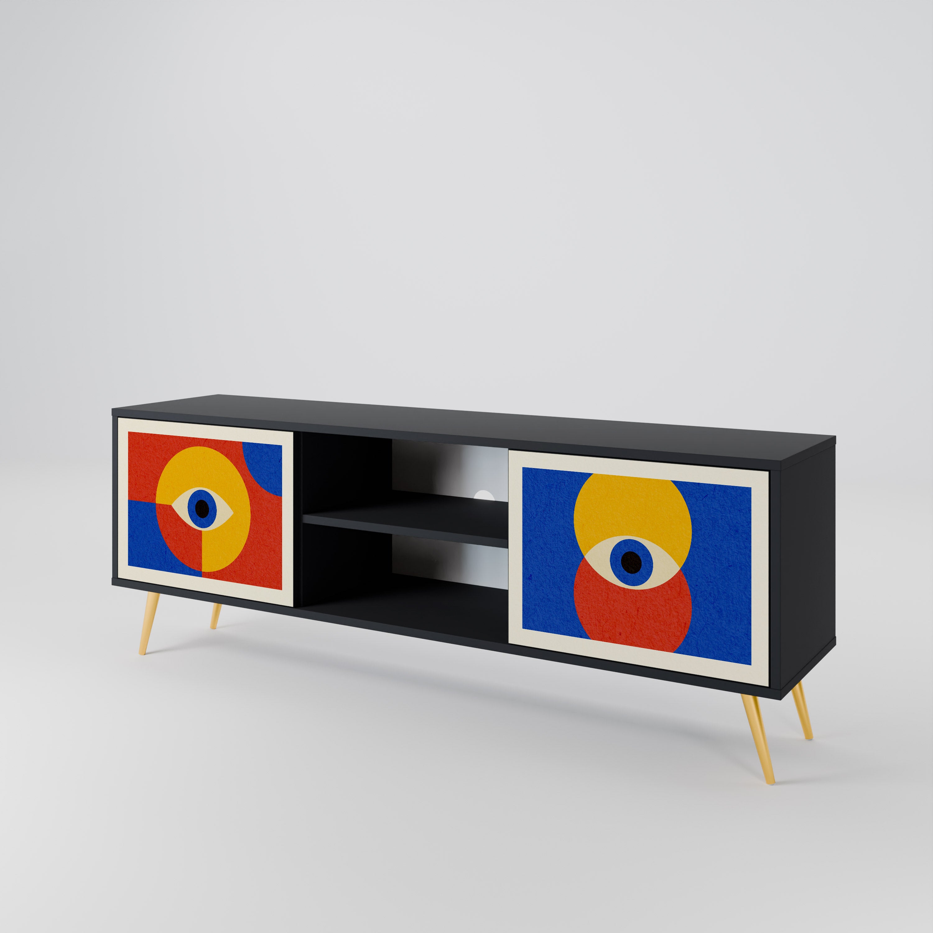 Mueble de TV de 2 puertas GEOMETRIC EYES en acabado negro