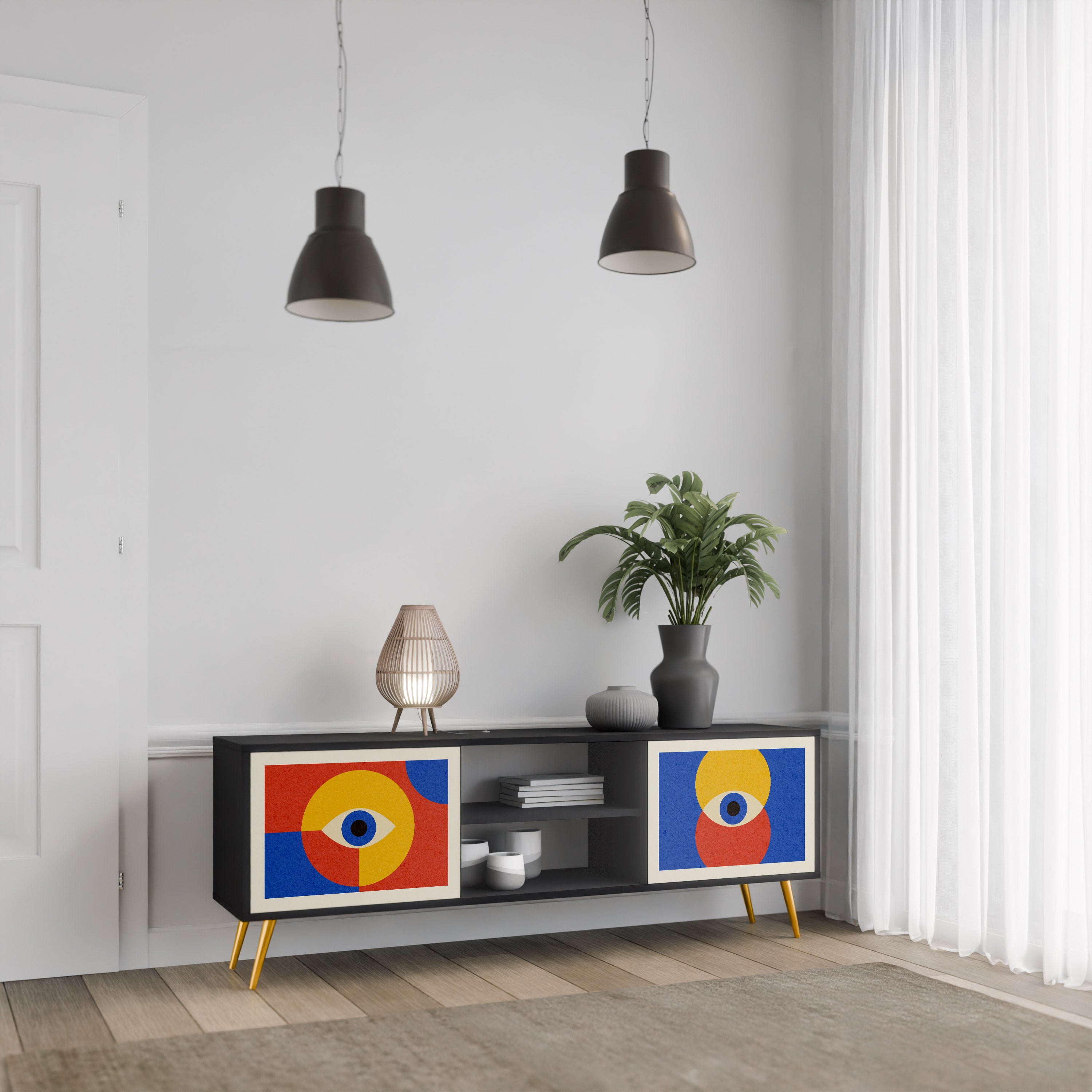 Mueble de TV de 2 puertas GEOMETRIC EYES en acabado negro
