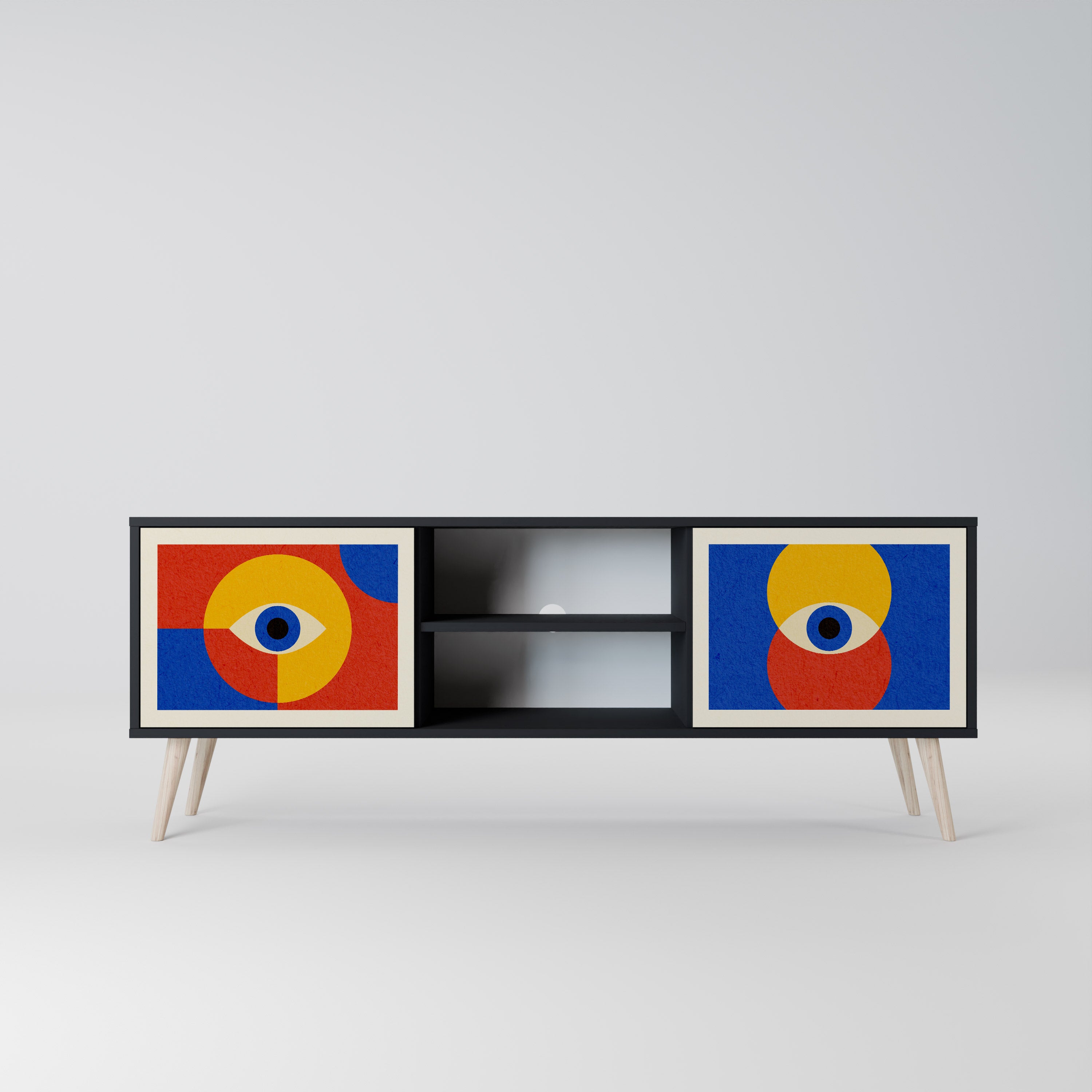 Mueble de TV de 2 puertas GEOMETRIC EYES en acabado negro