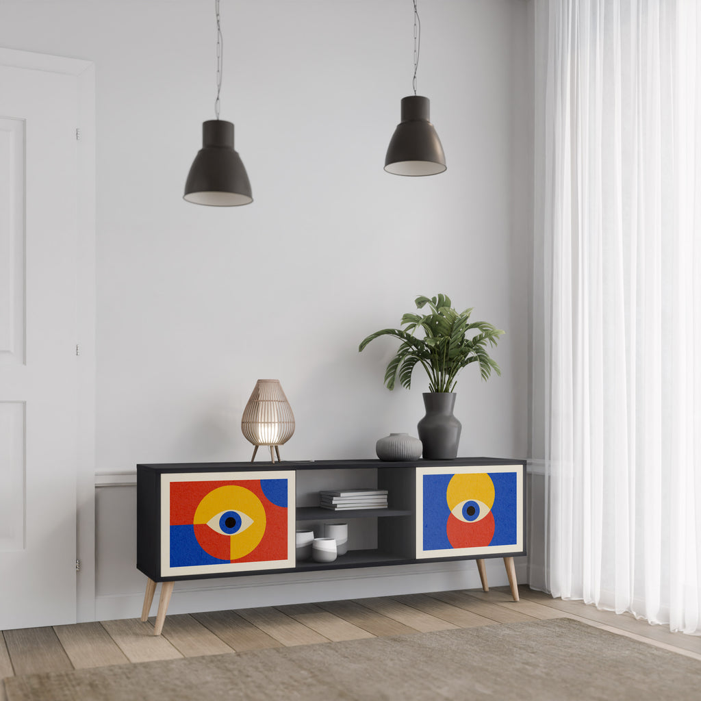 Mueble de TV de 2 puertas GEOMETRIC EYES en acabado negro
