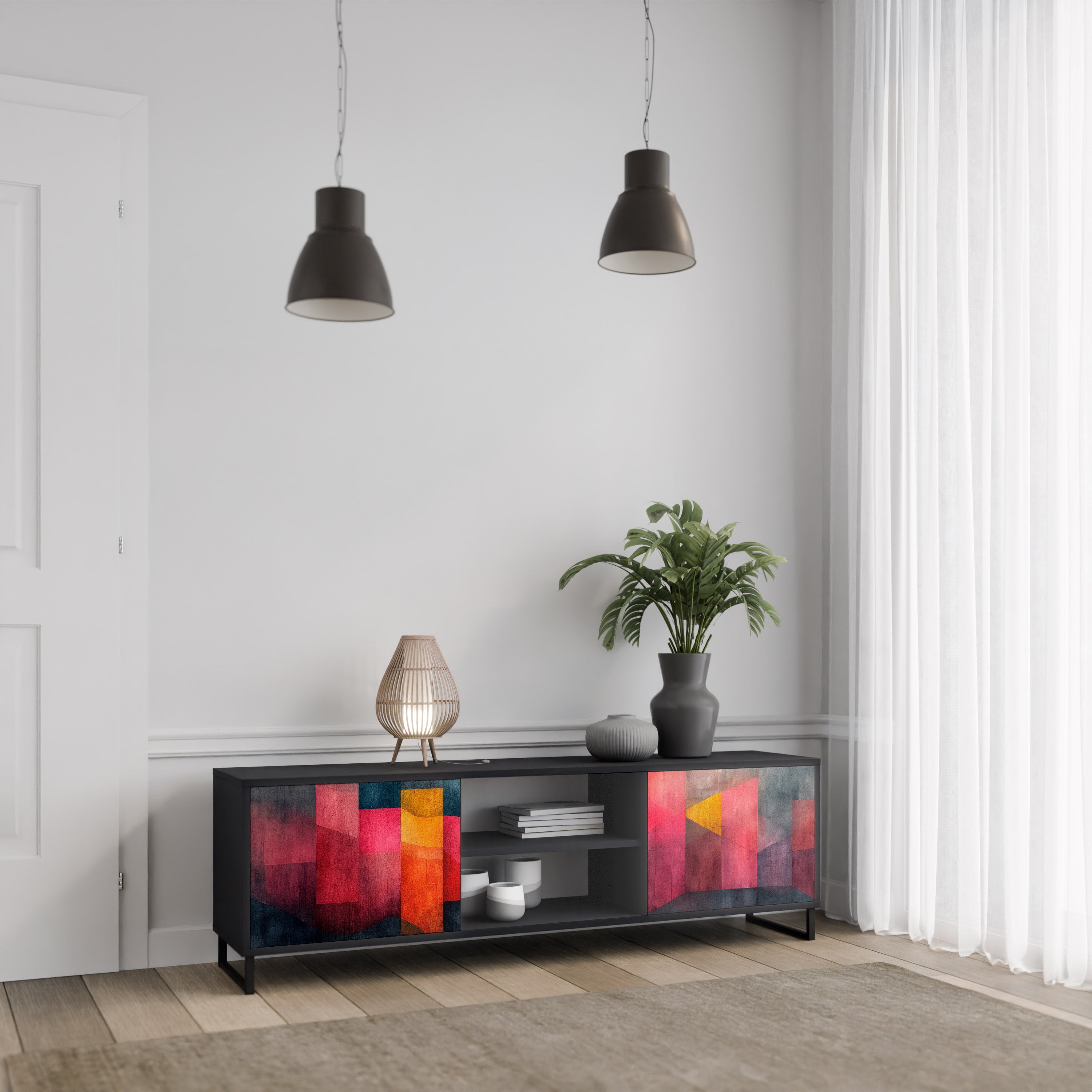 Mueble para TV de 2 puertas COLORFUL SOUNDS con acabado negro