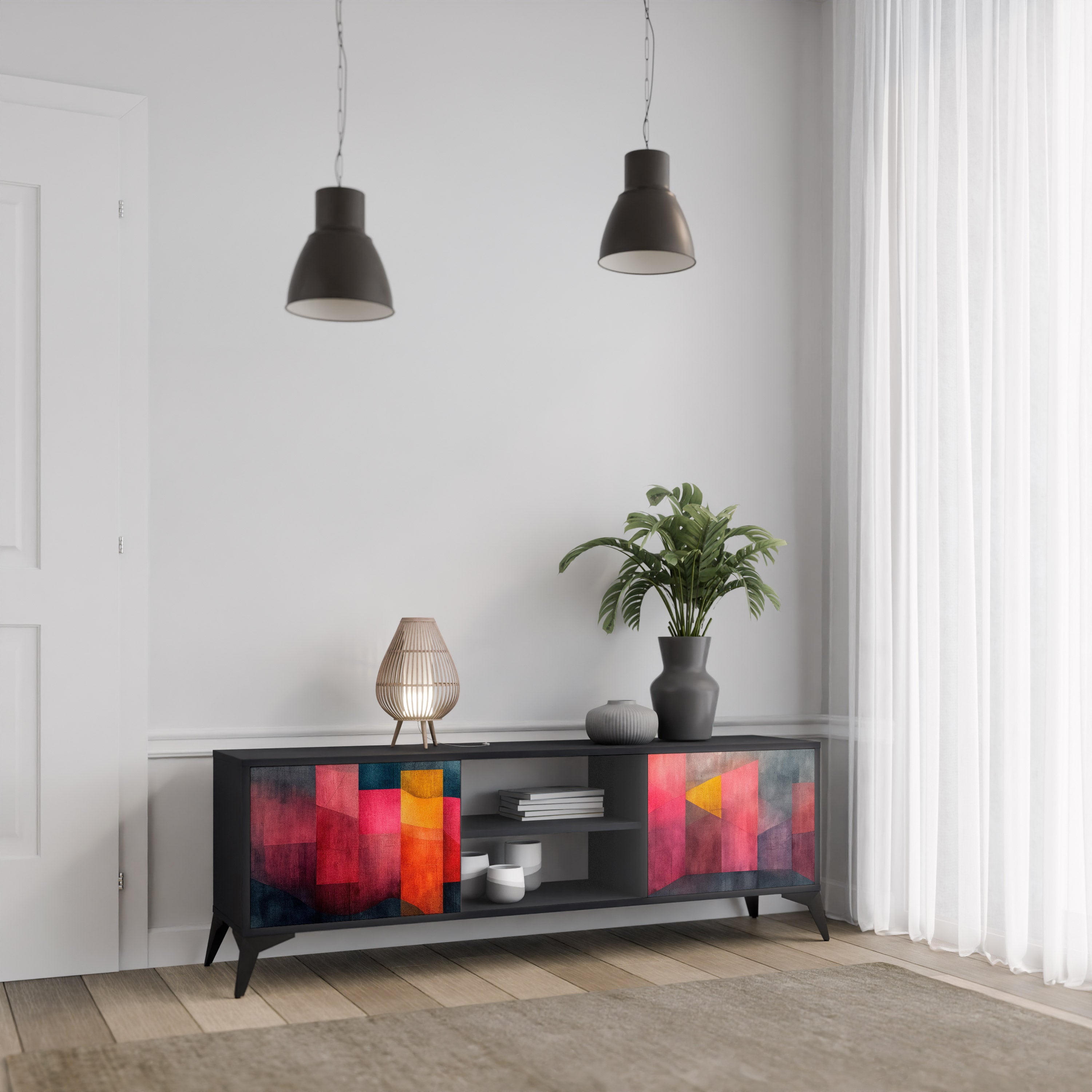 Mueble para TV de 2 puertas COLORFUL SOUNDS con acabado negro
