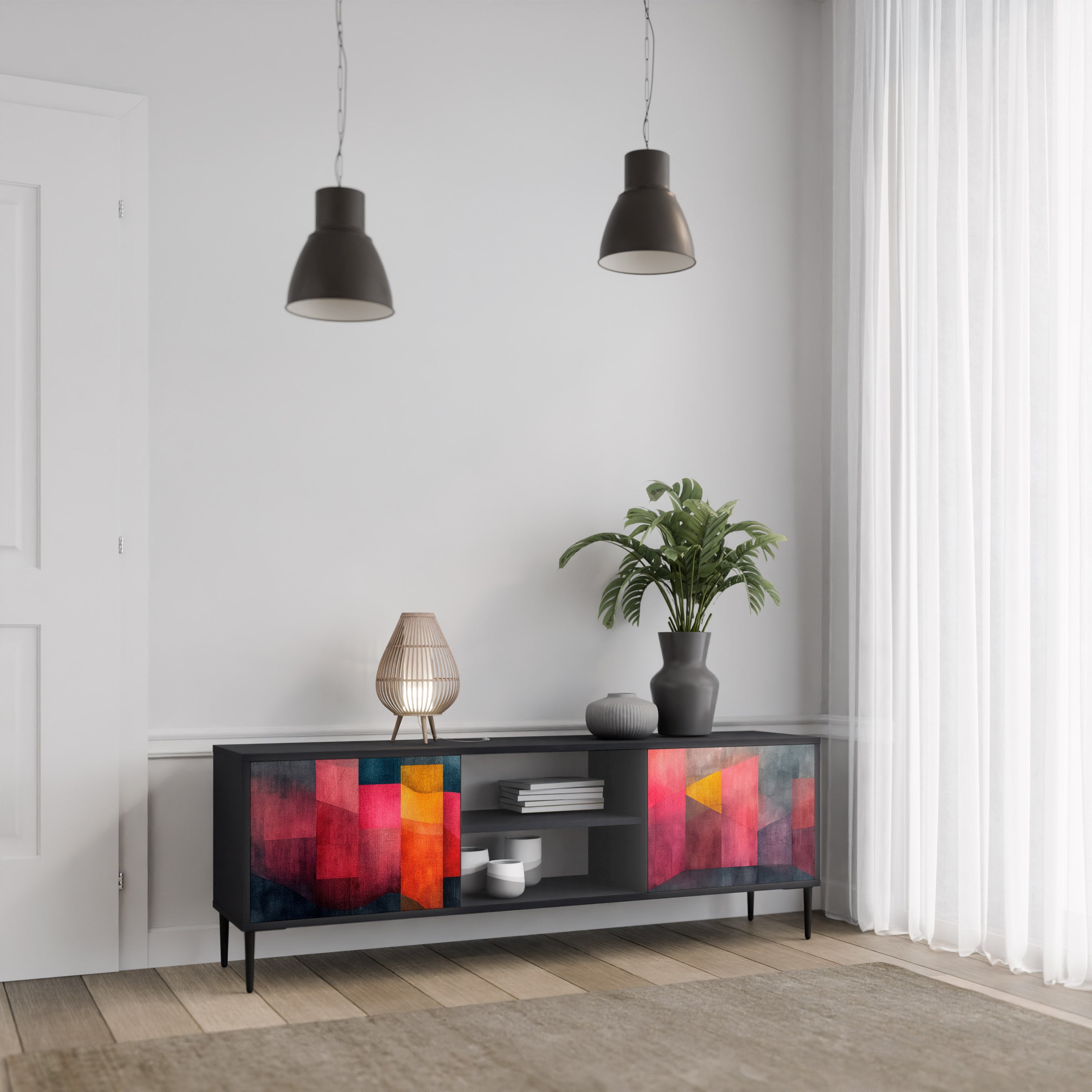 Mueble para TV de 2 puertas COLORFUL SOUNDS con acabado negro