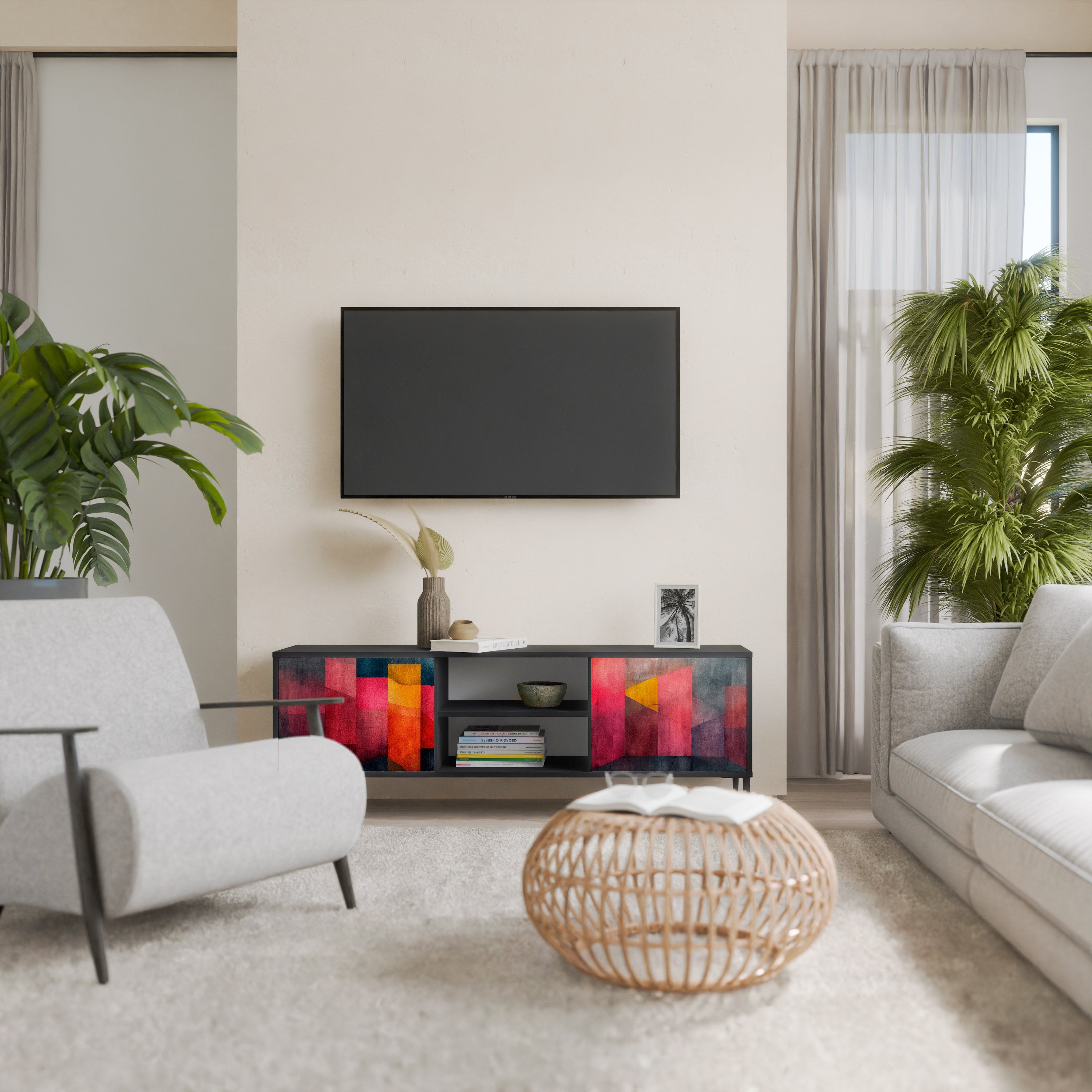 Mueble para TV de 2 puertas COLORFUL SOUNDS con acabado negro