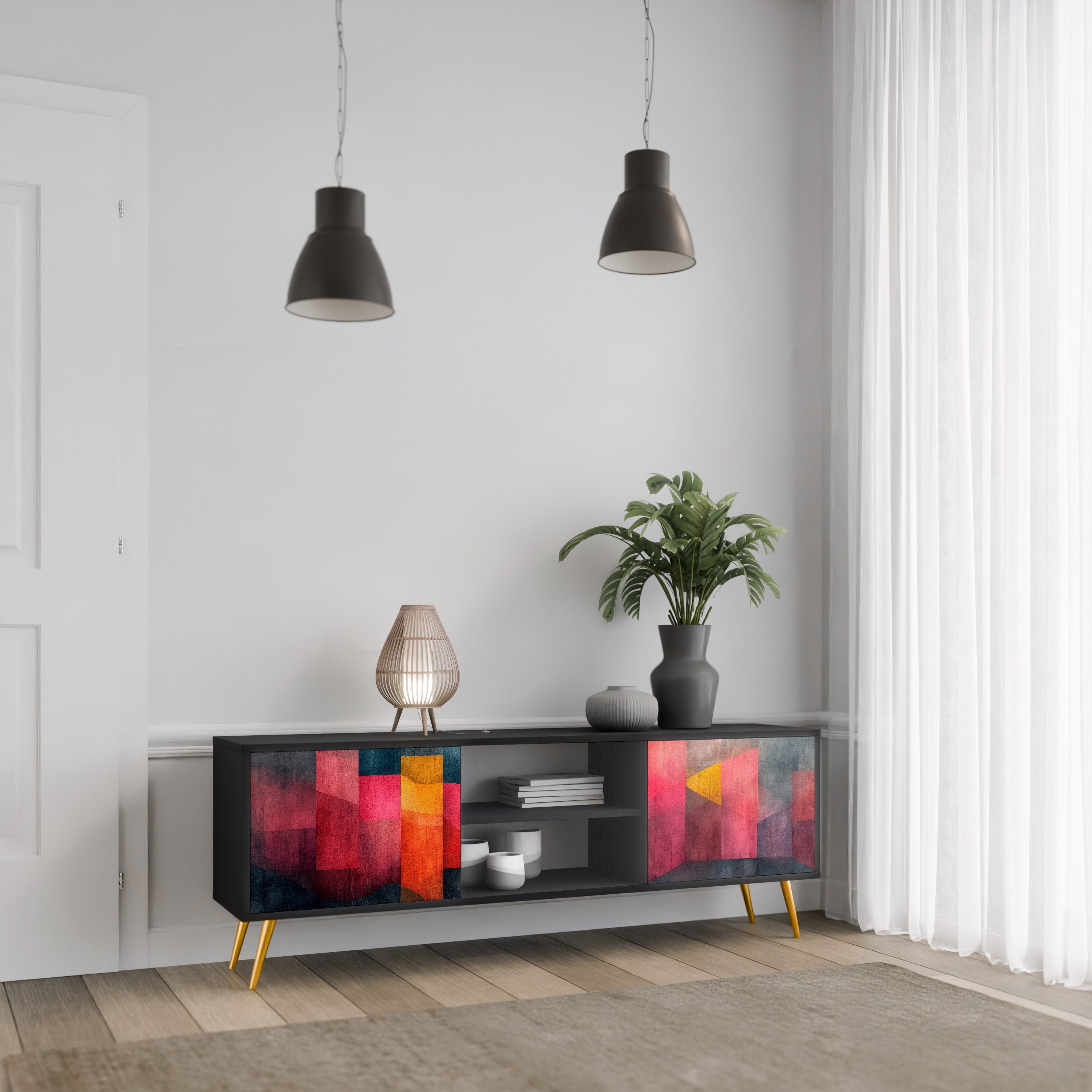 Mueble para TV de 2 puertas COLORFUL SOUNDS con acabado negro