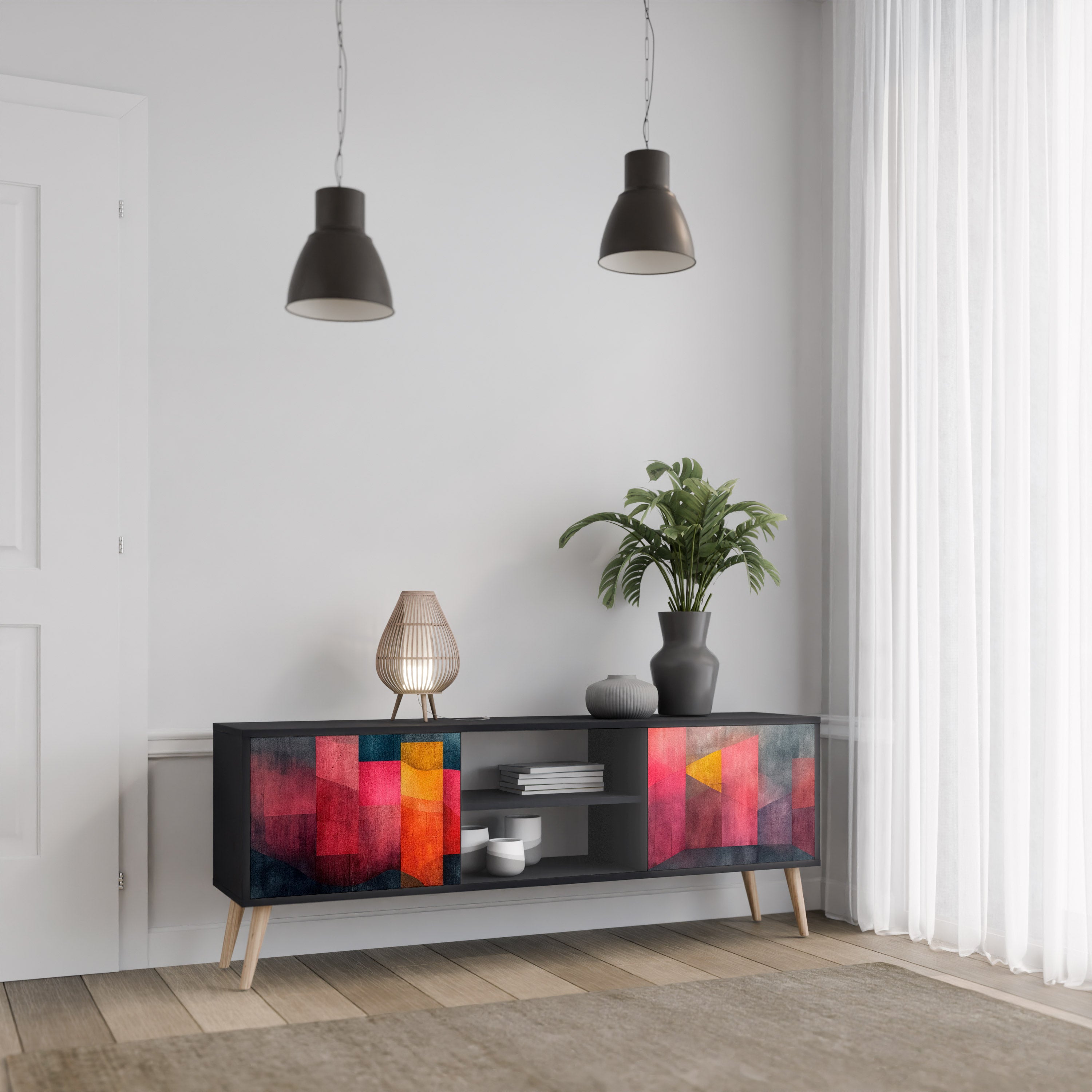 Mueble para TV de 2 puertas COLORFUL SOUNDS con acabado negro