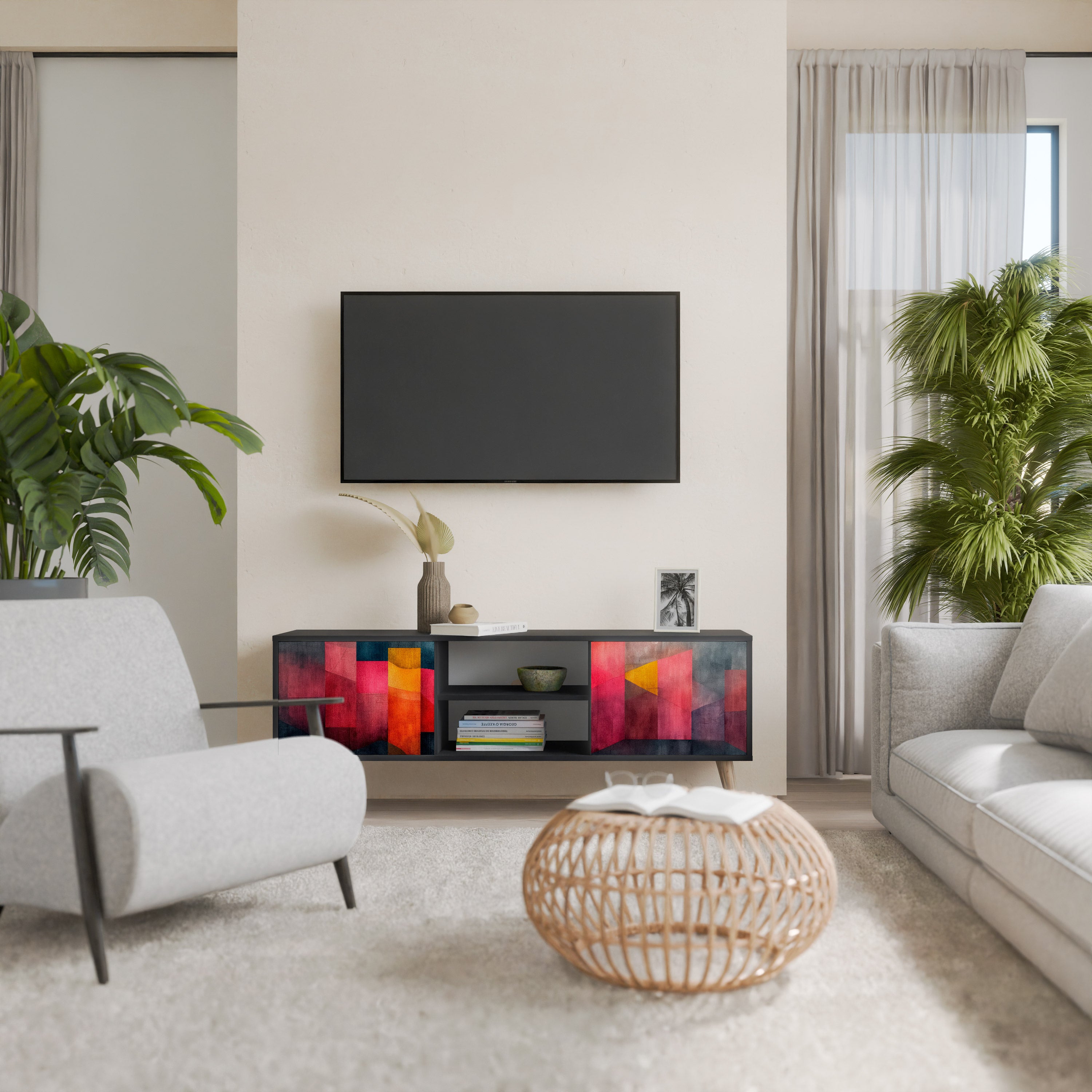 Mueble para TV de 2 puertas COLORFUL SOUNDS con acabado negro